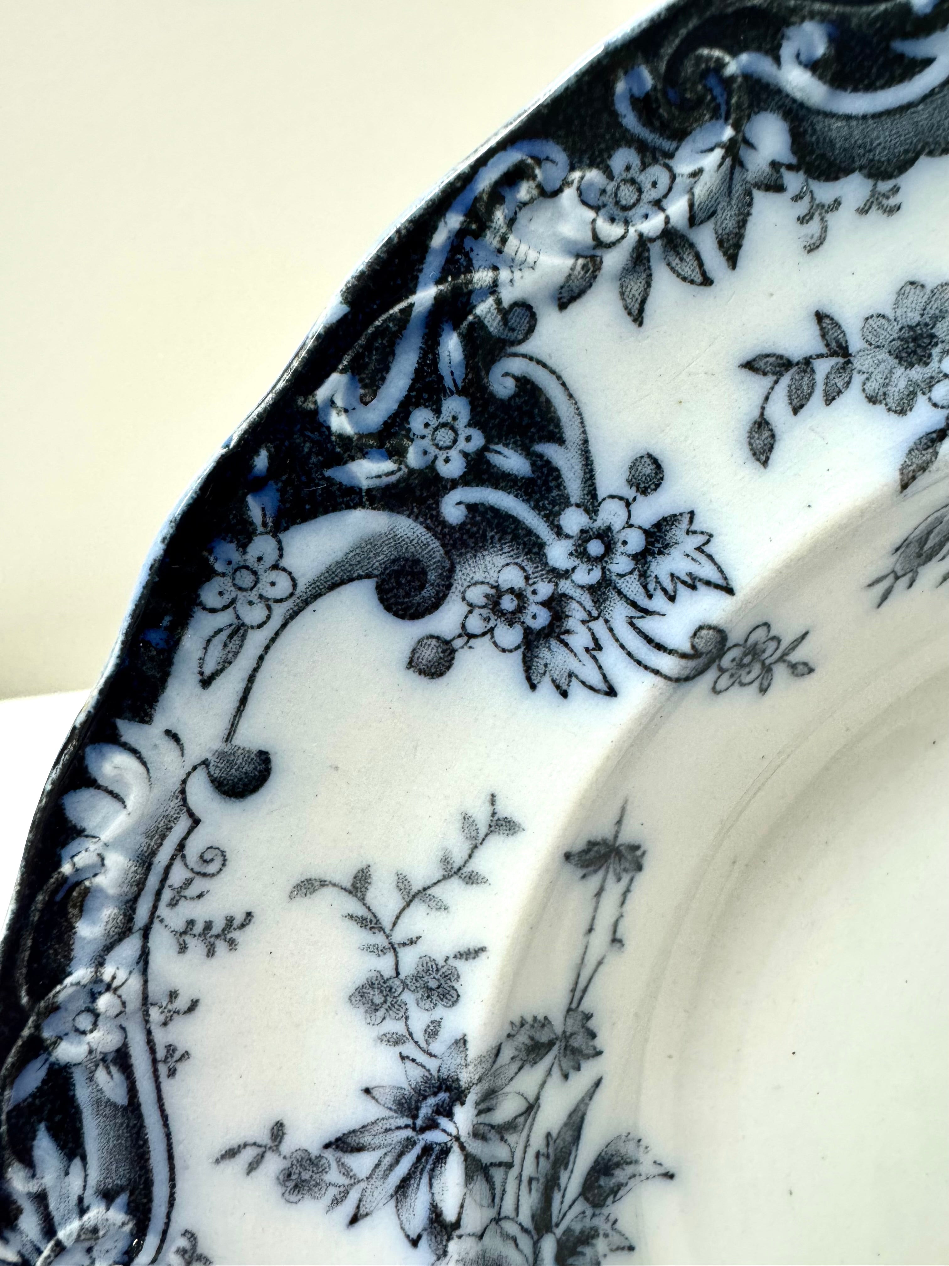 Antique BAKER & CO 'Flora' Flow Blue Rim Soups Set of 6
