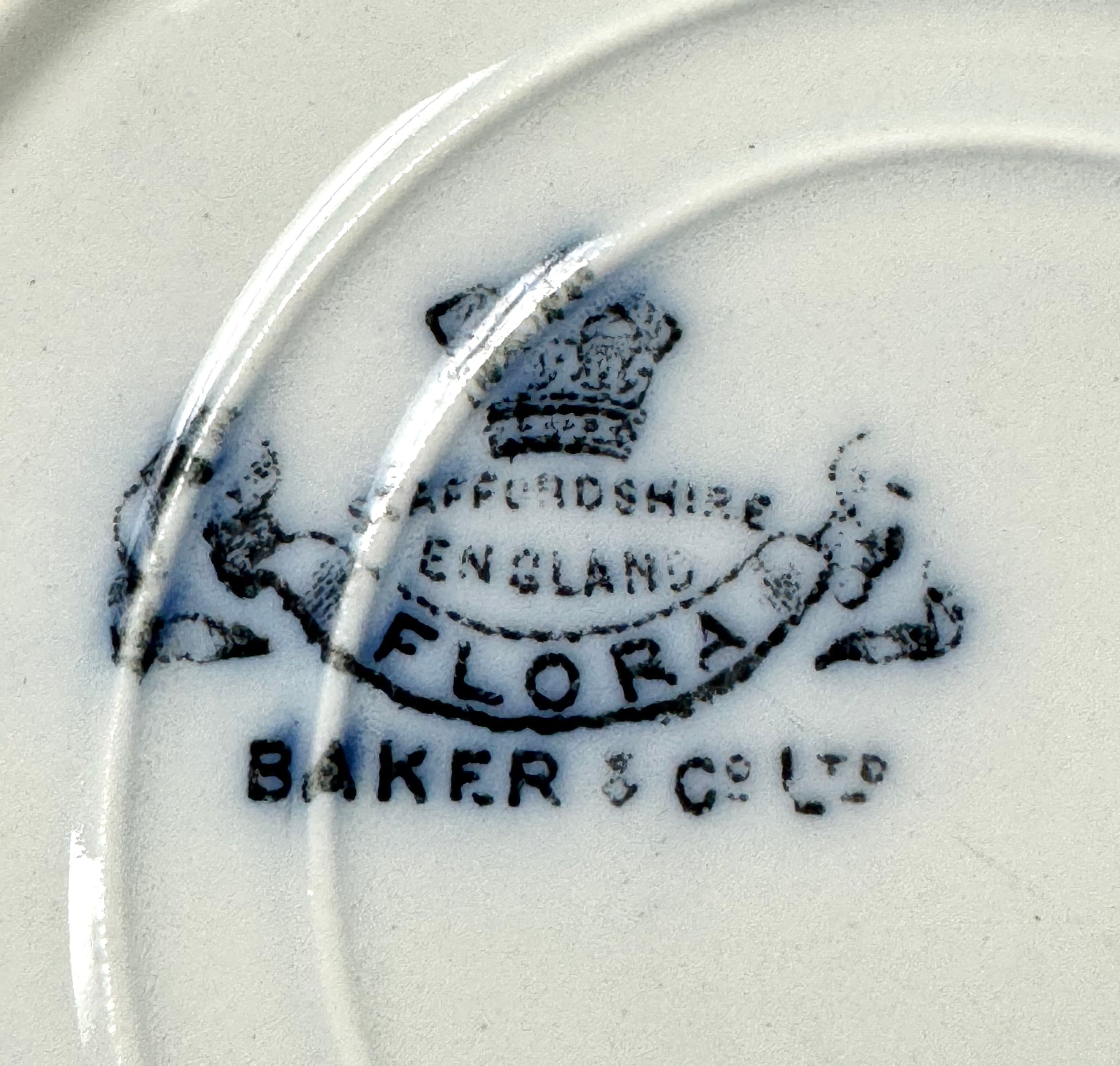 Antique BAKER & CO 'Flora' Flow Blue Rim Soups Set of 6