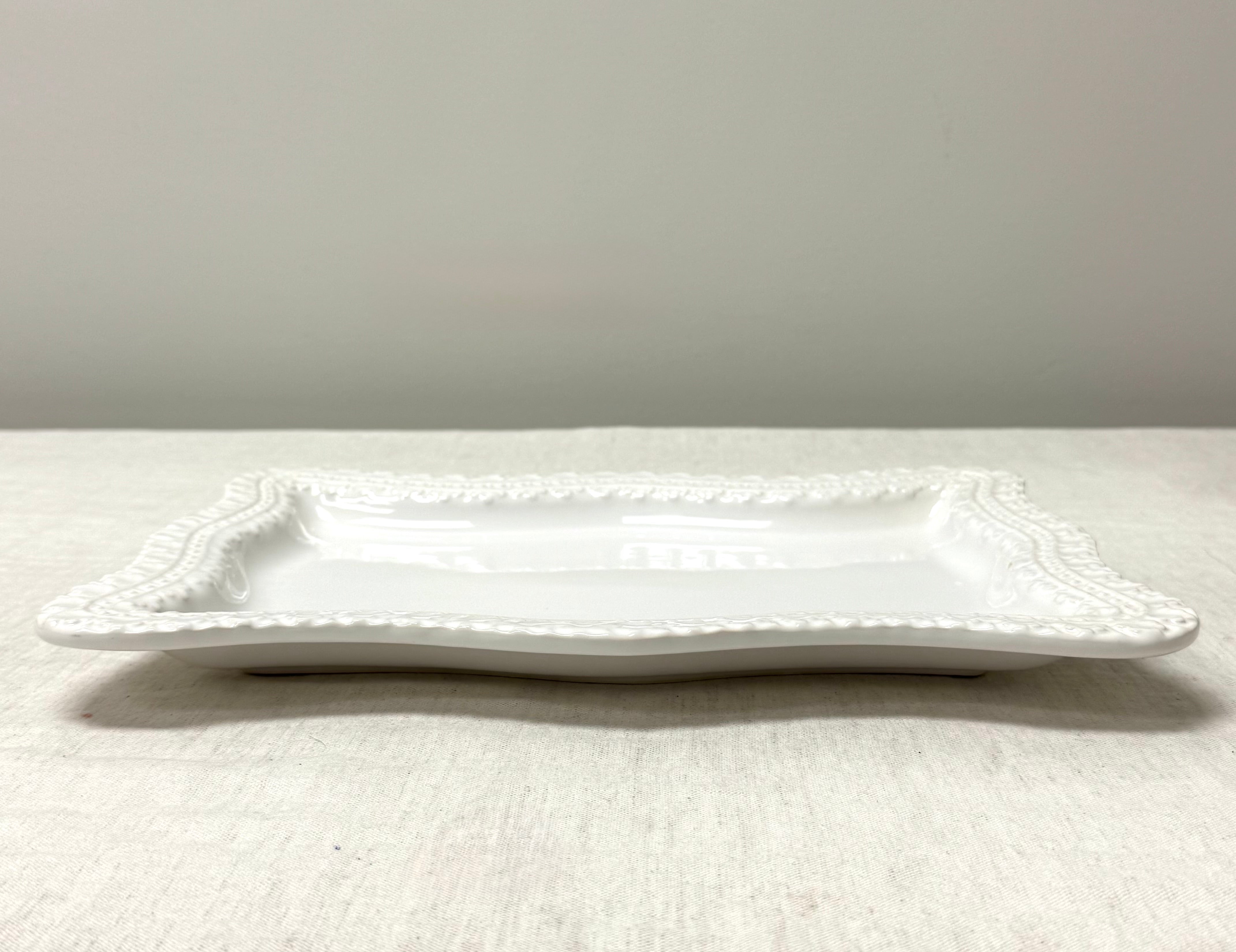 White Embossed Ceramic Serving Platter