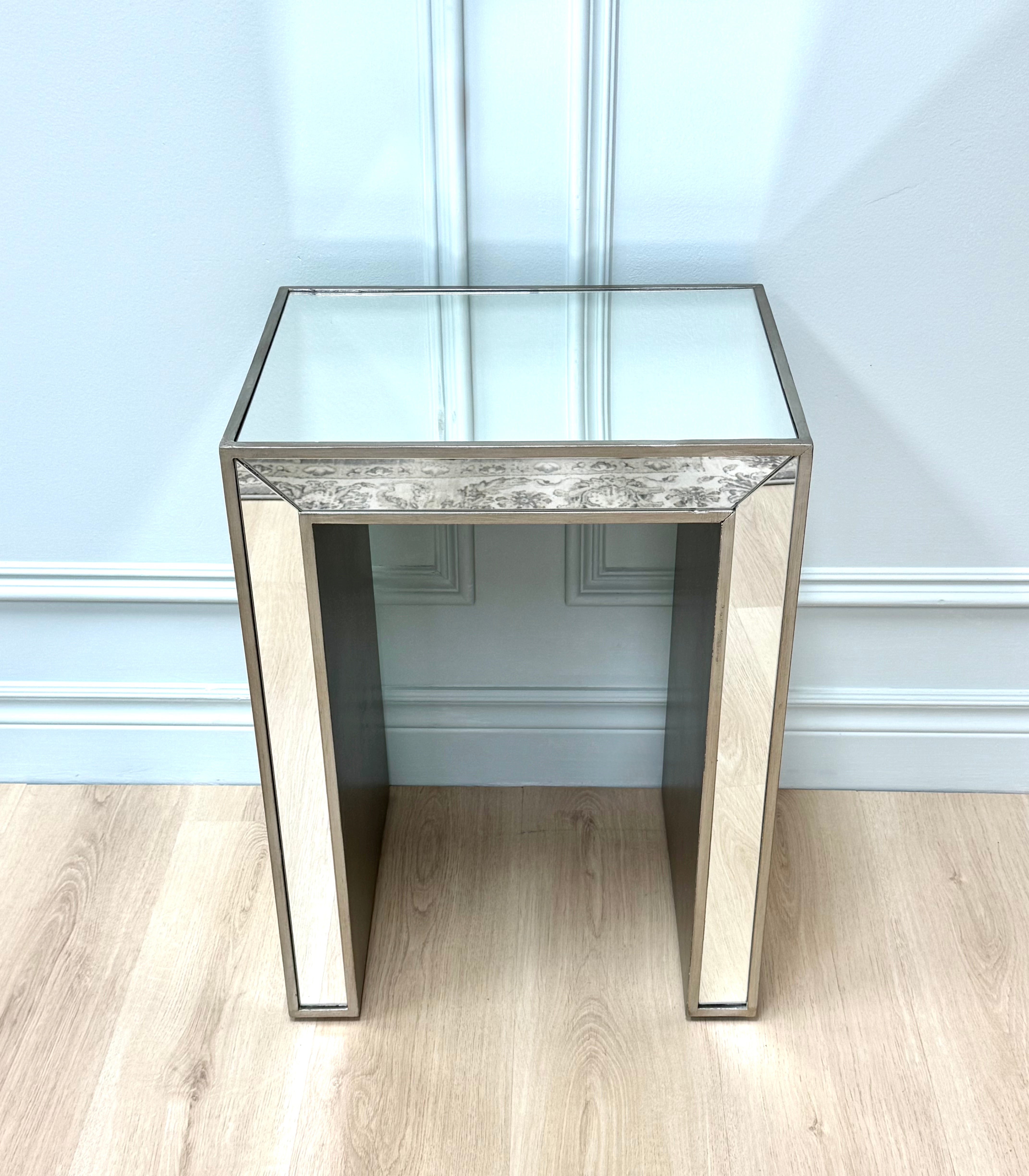 Burnished Silver Mirrored Side Table