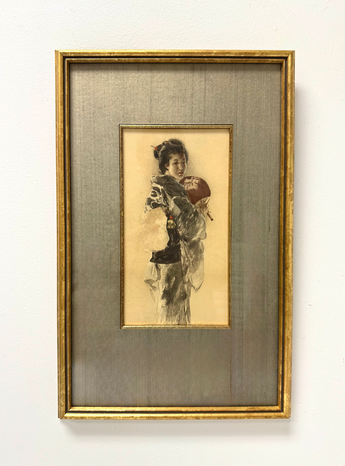 Vintage 'Japanese Girl' Watercolour & Pencil