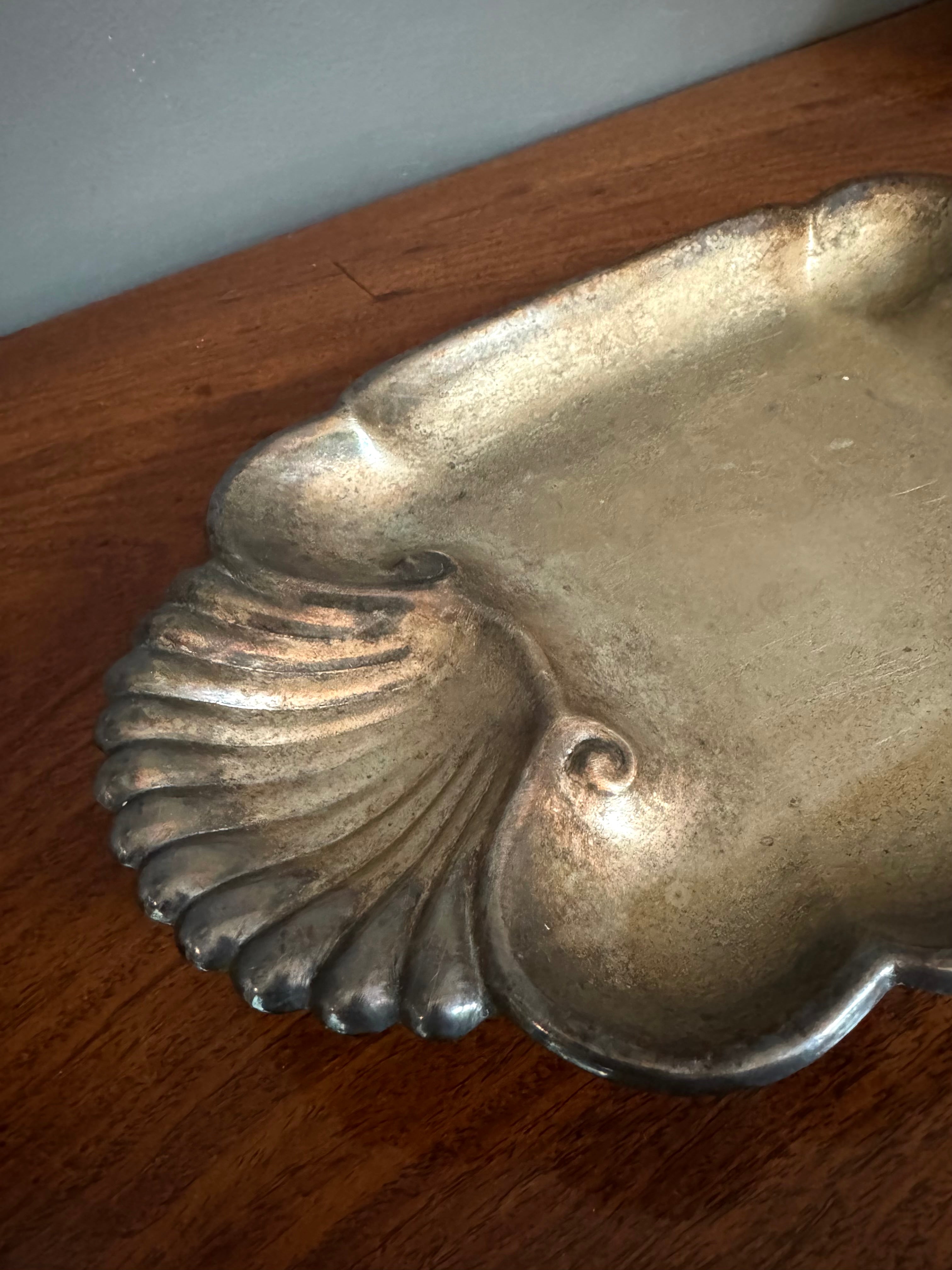 Vintage English Silver Scallop Handle Footed Tray