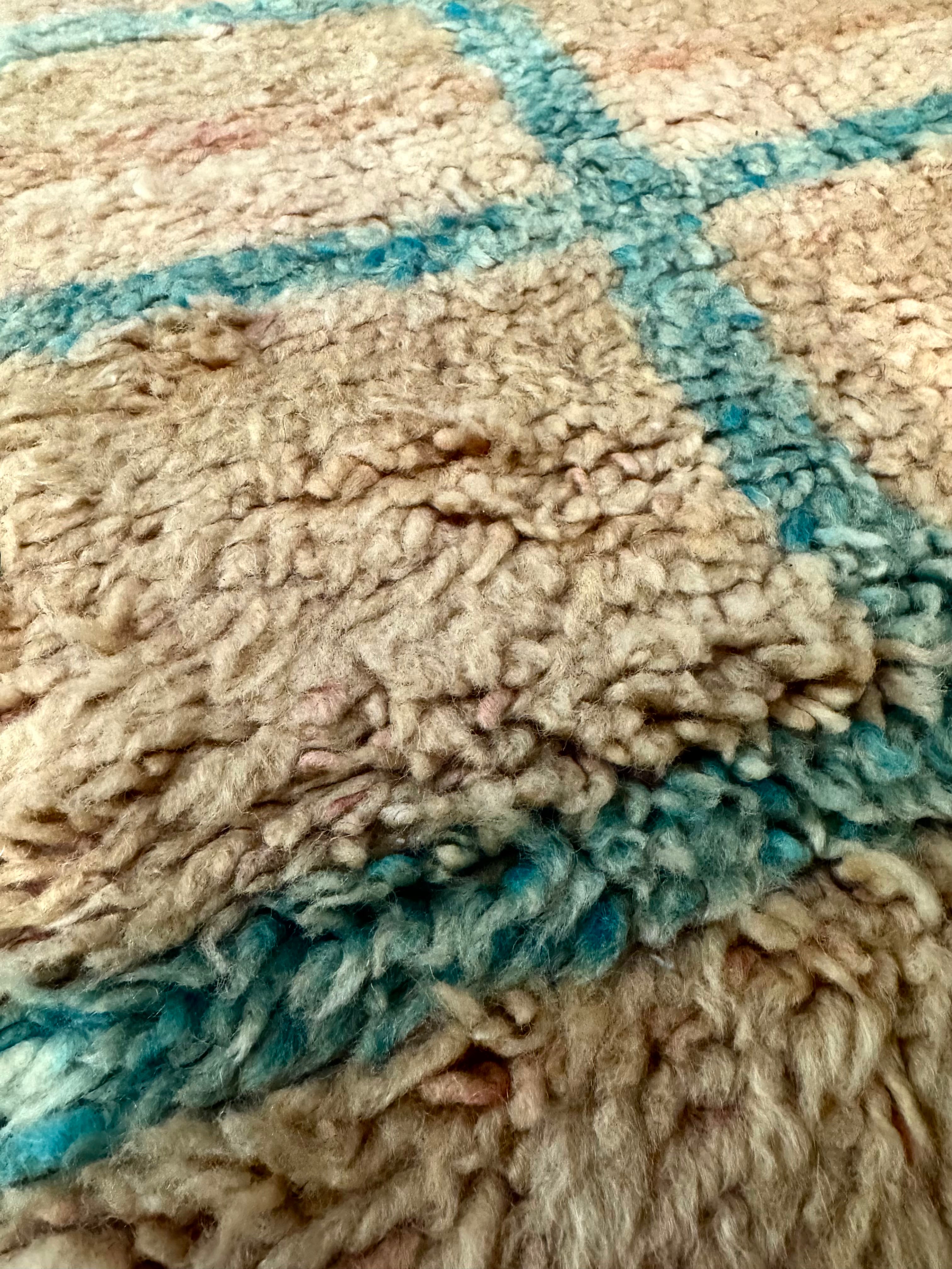 Natural Berber 12' x 4' Runner with Teal Grid