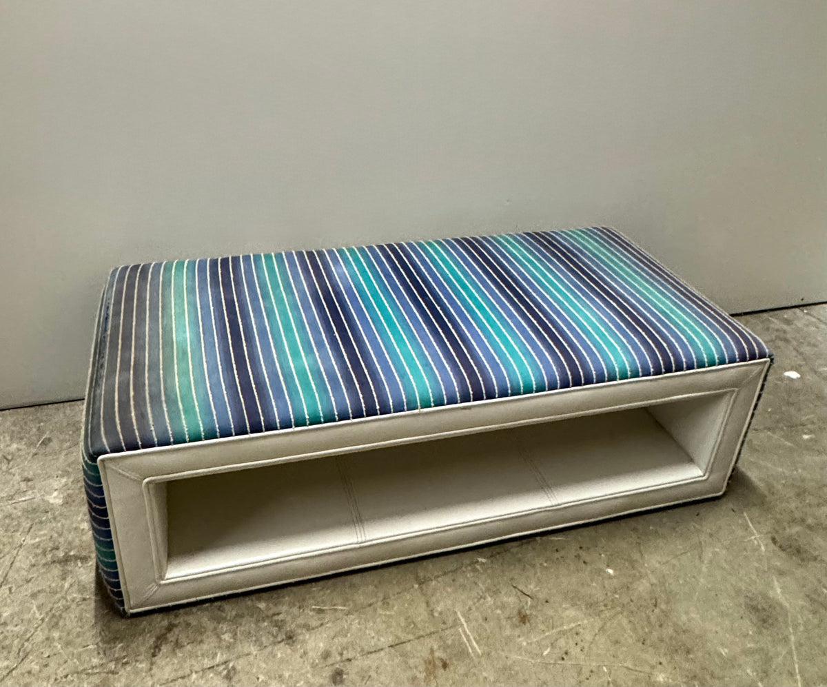 Blue Stripe & White Leather Bench