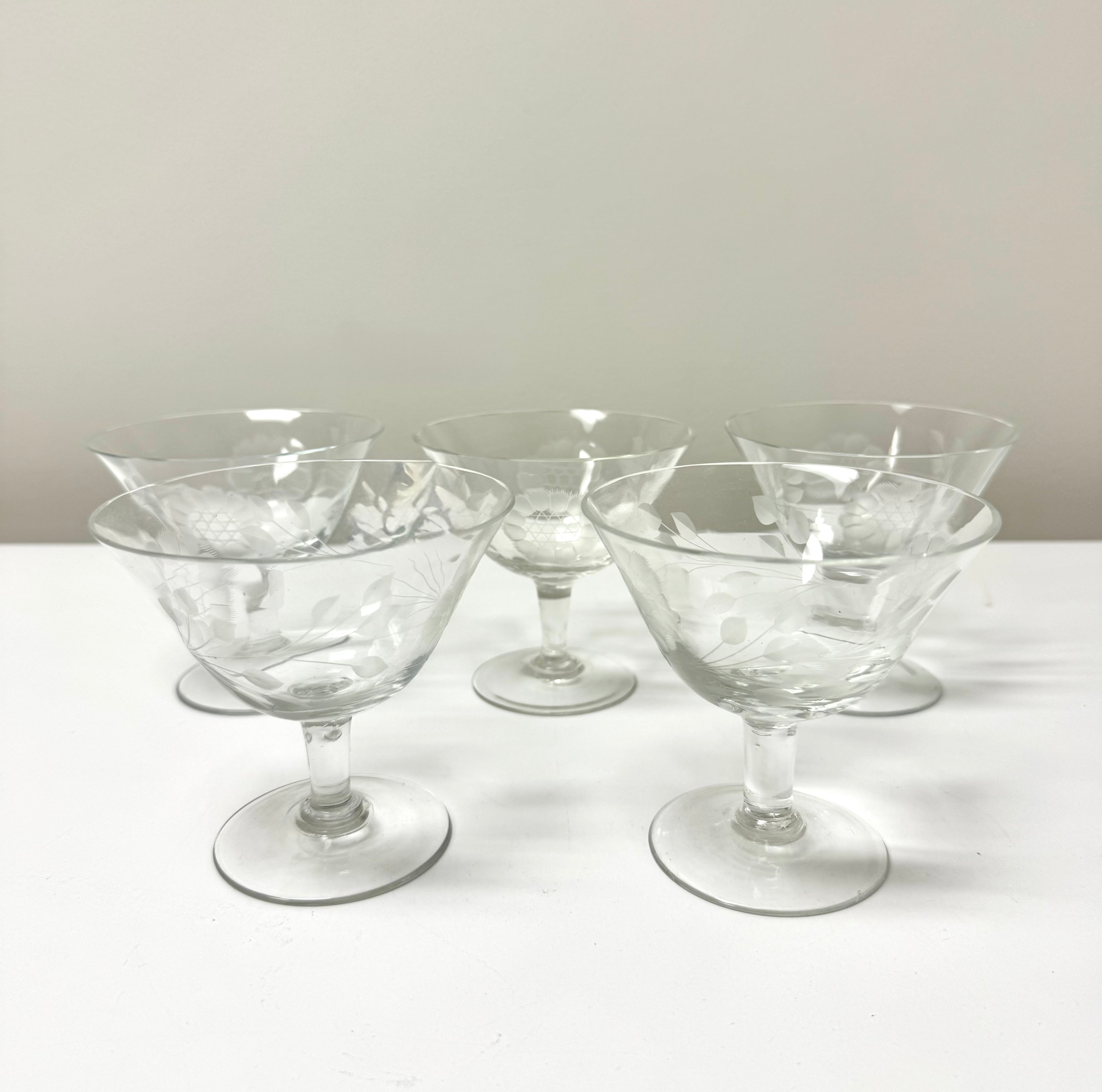 Vintage Cornflower Coupe Glasses Set of 5