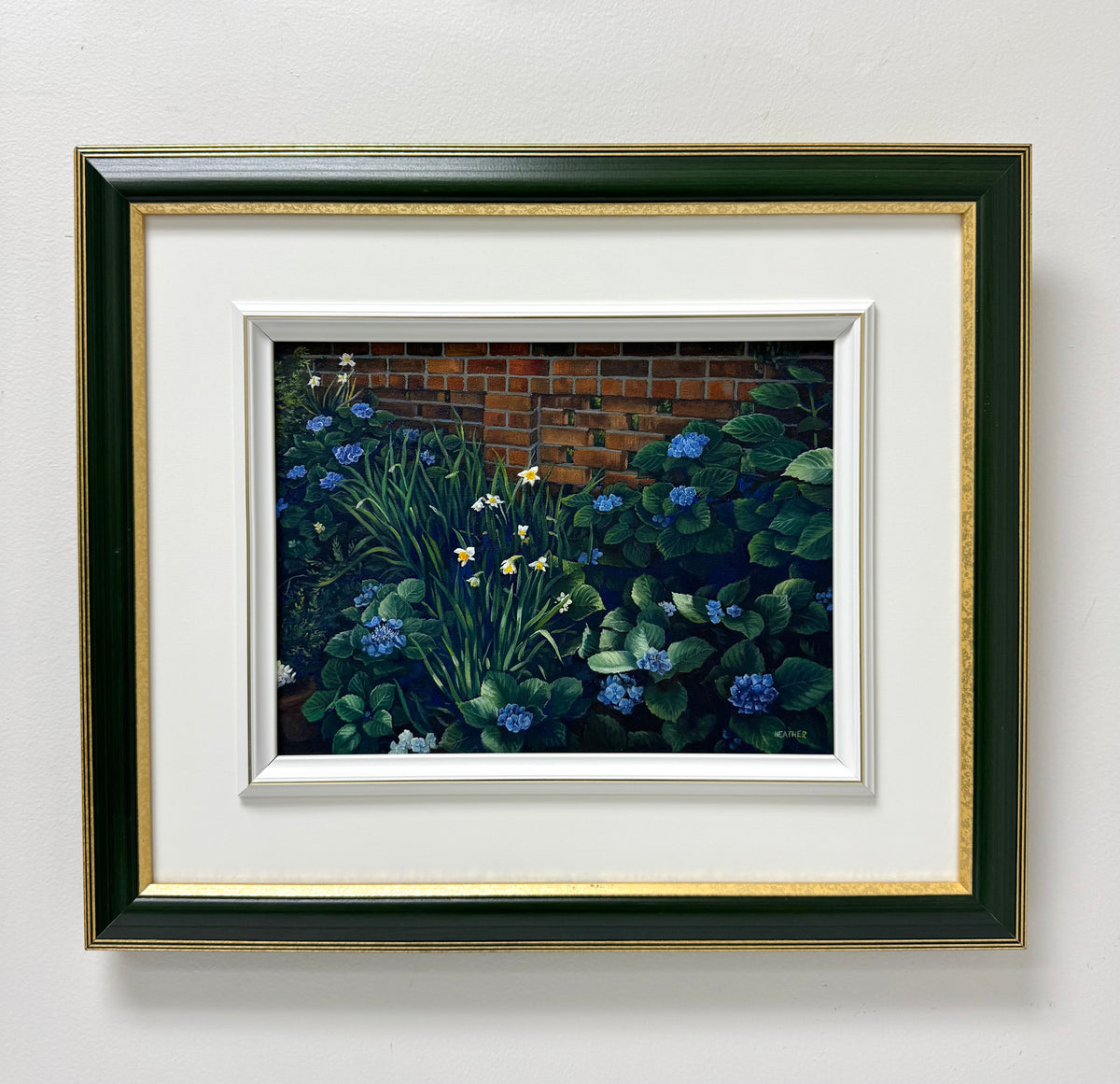 'Blue Hydrangeas and Daffodils' Original Oil