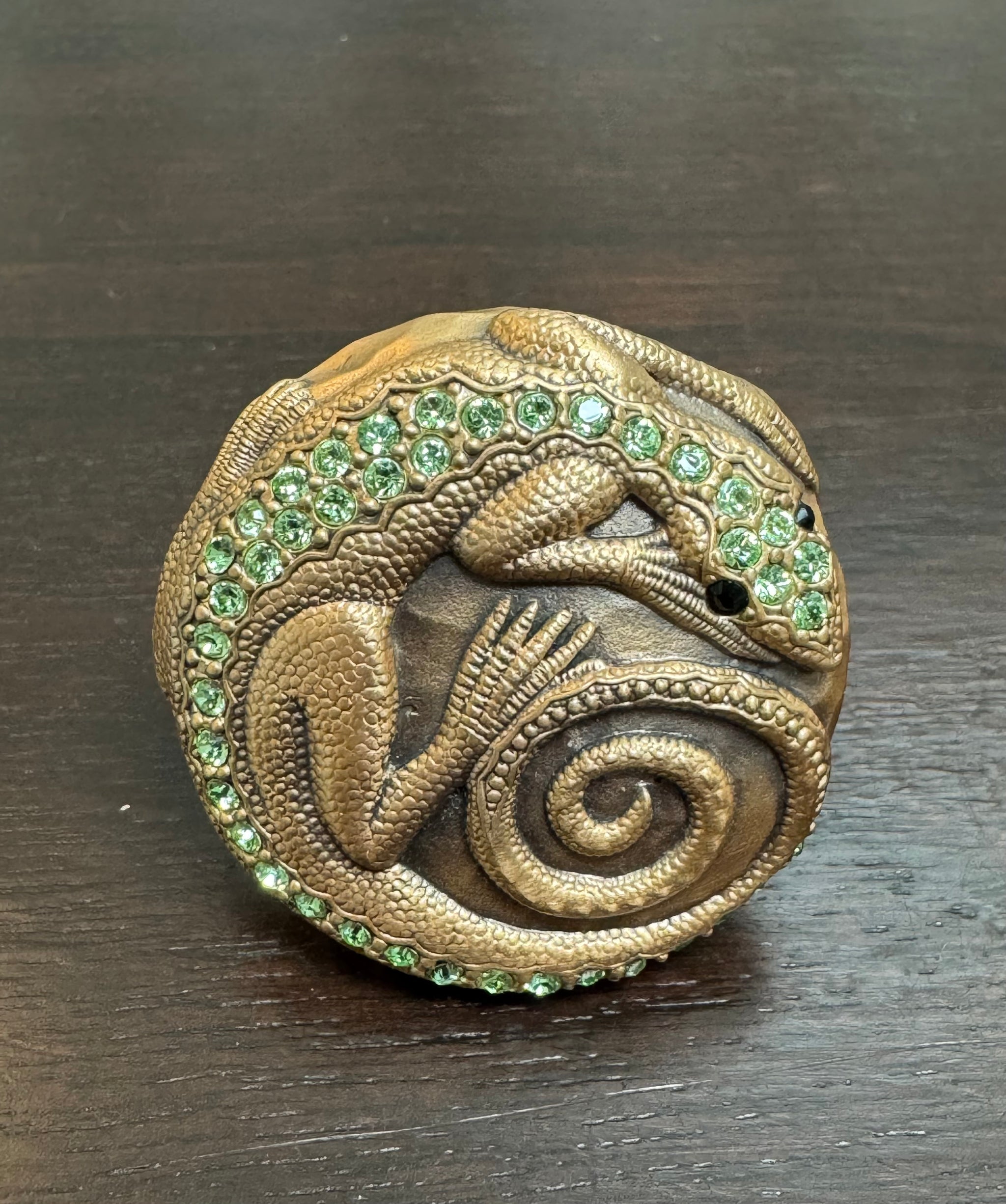 EDGAR BEREBI 'Floral & Fauna Lizard' Museum Gold & Peridot Swarovski K