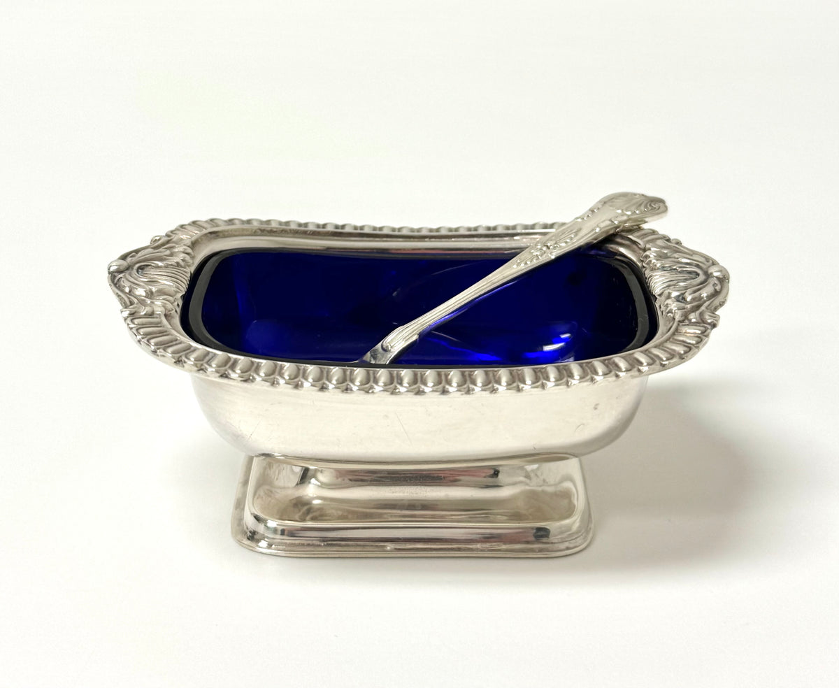 Vintage Silverplate Salt Cellar with Spoon
