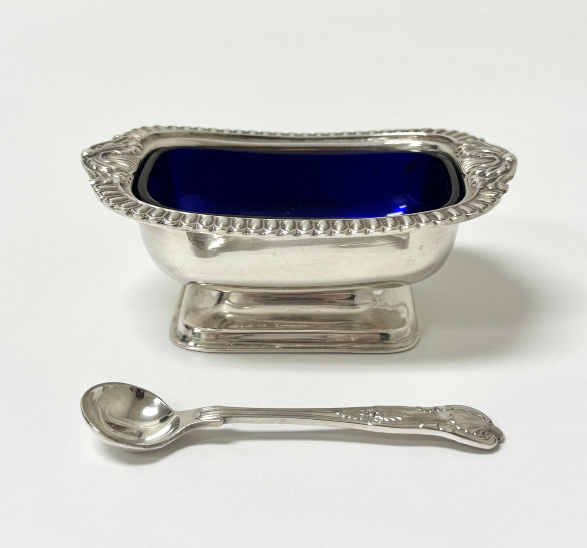 Vintage Silverplate Salt Cellar with Spoon