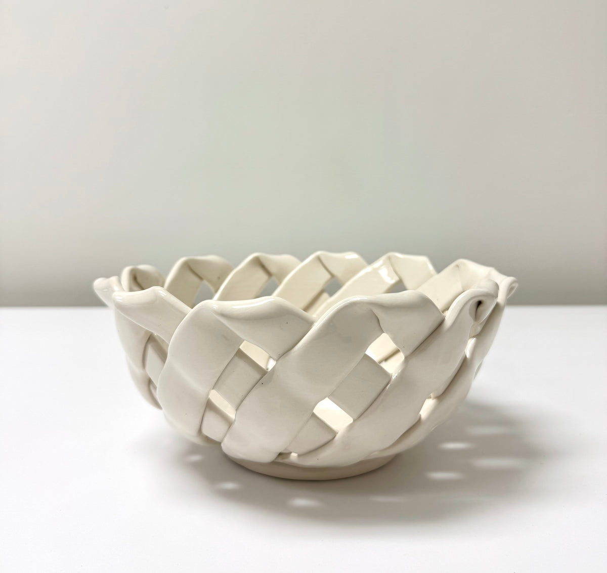 LANZARIN CERAMICHE Cream Ceramic Woven Bowl