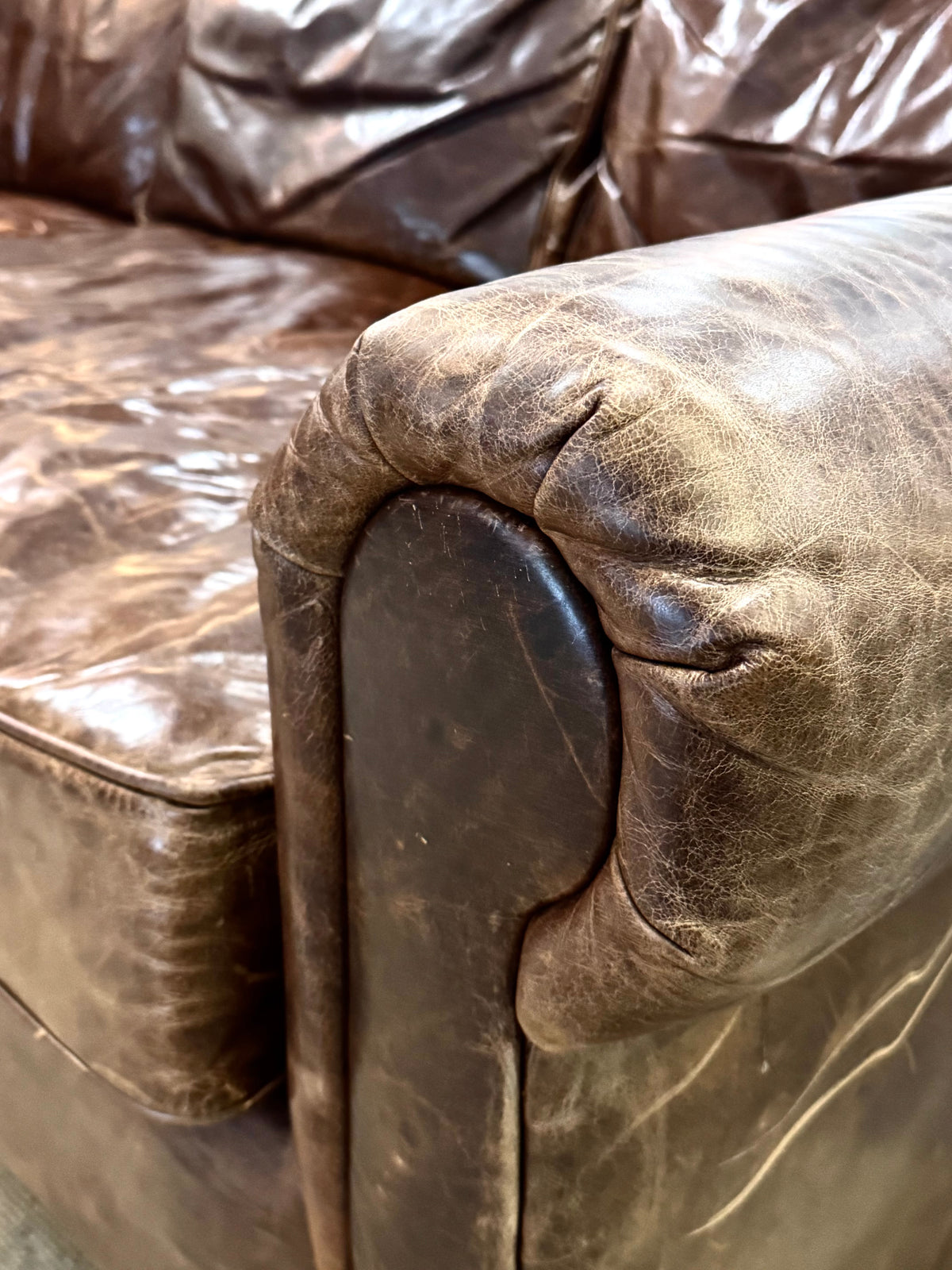 RESTORATION HARDWARE Cocoa Leather 96" Sofa