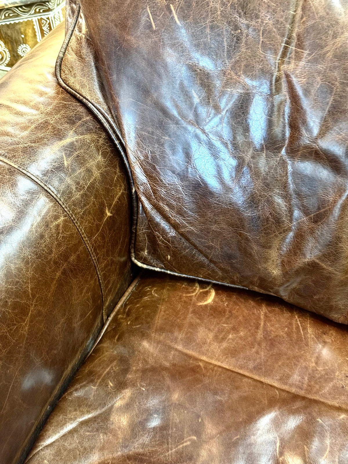 RESTORATION HARDWARE Cocoa Leather 96" Sofa