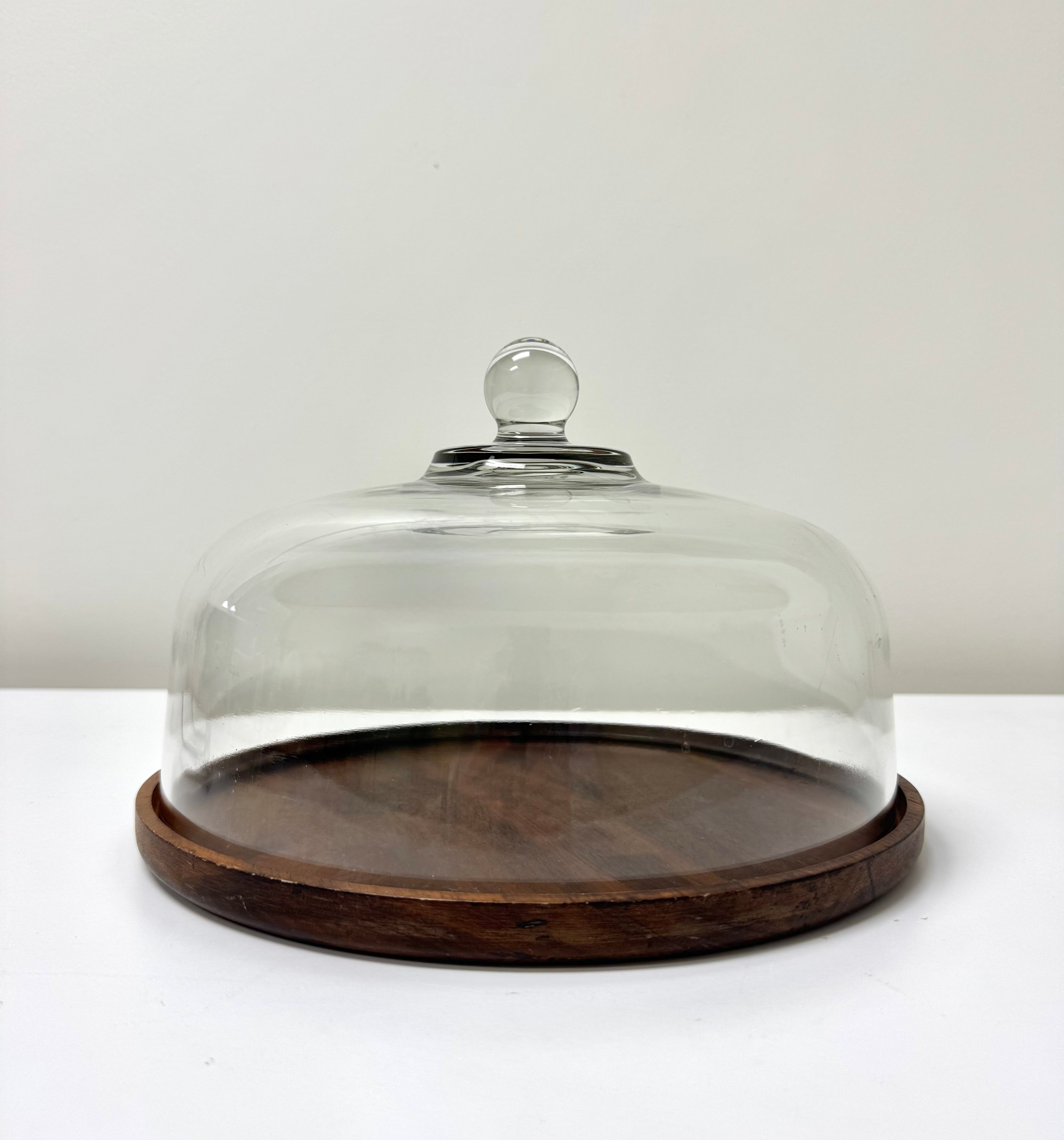 Wooden Tray with Glass Cloche