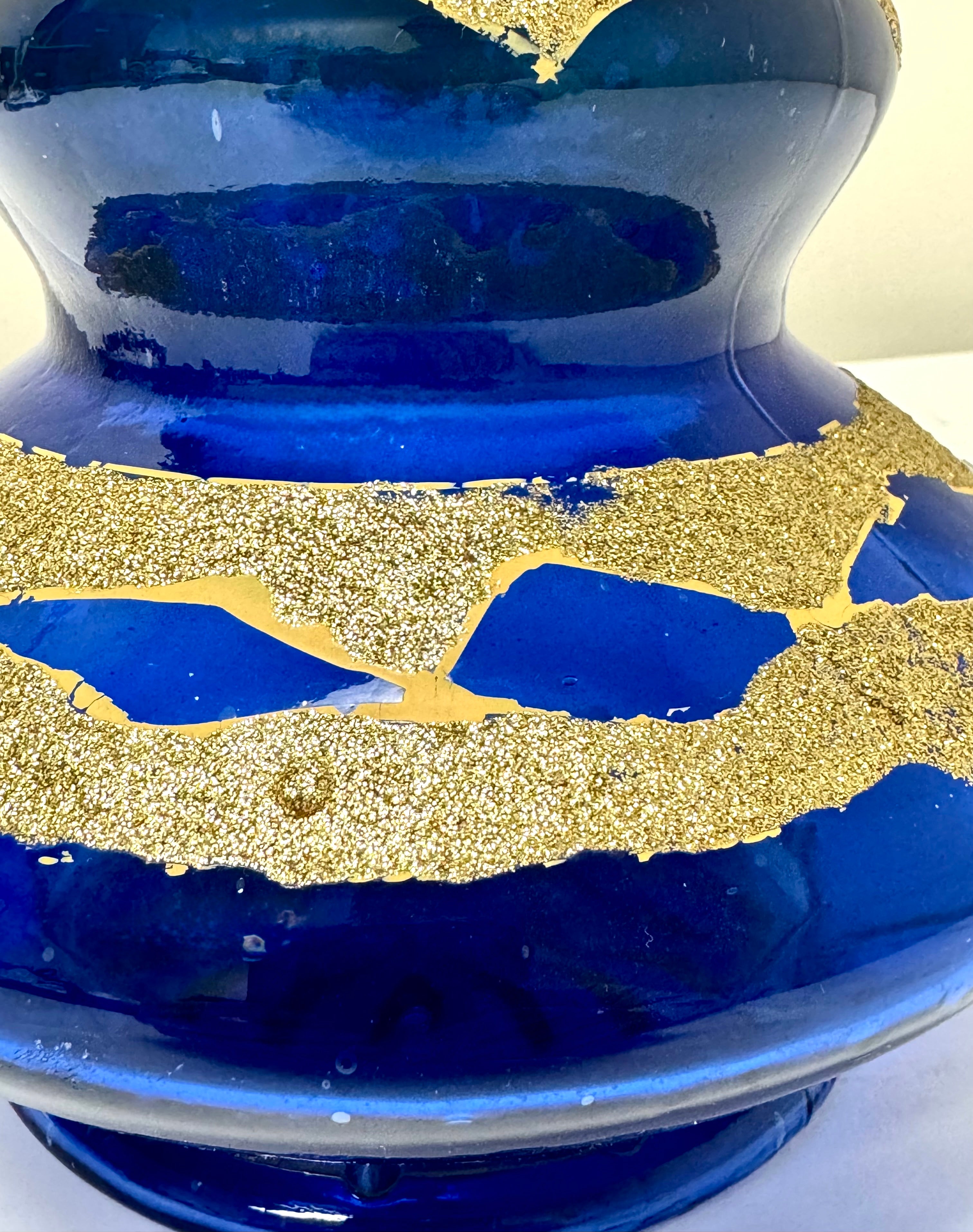 Bohemian Cobalt Vessel with Gilt Detail