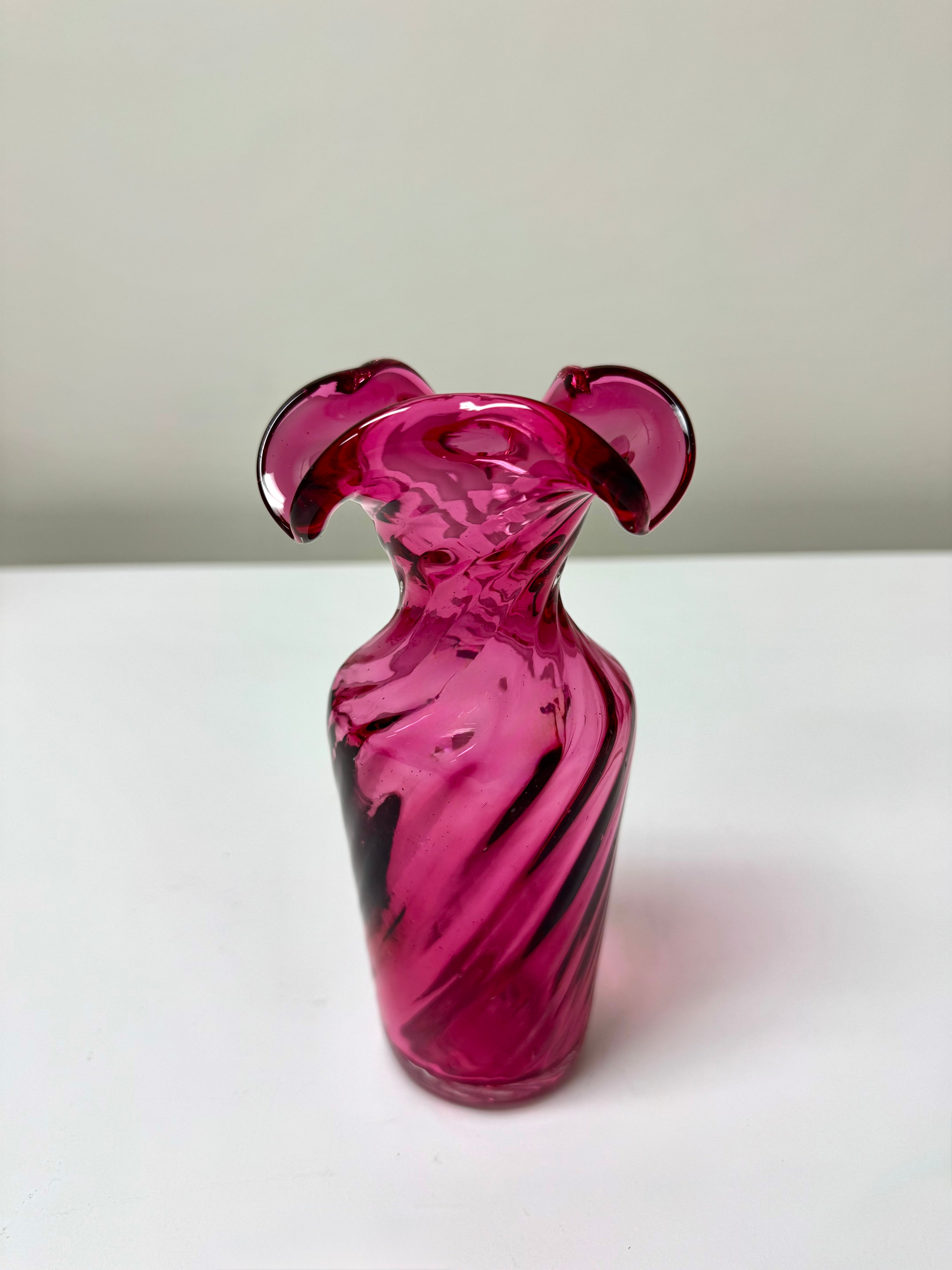 Vintage Cranberry Swirl Vase