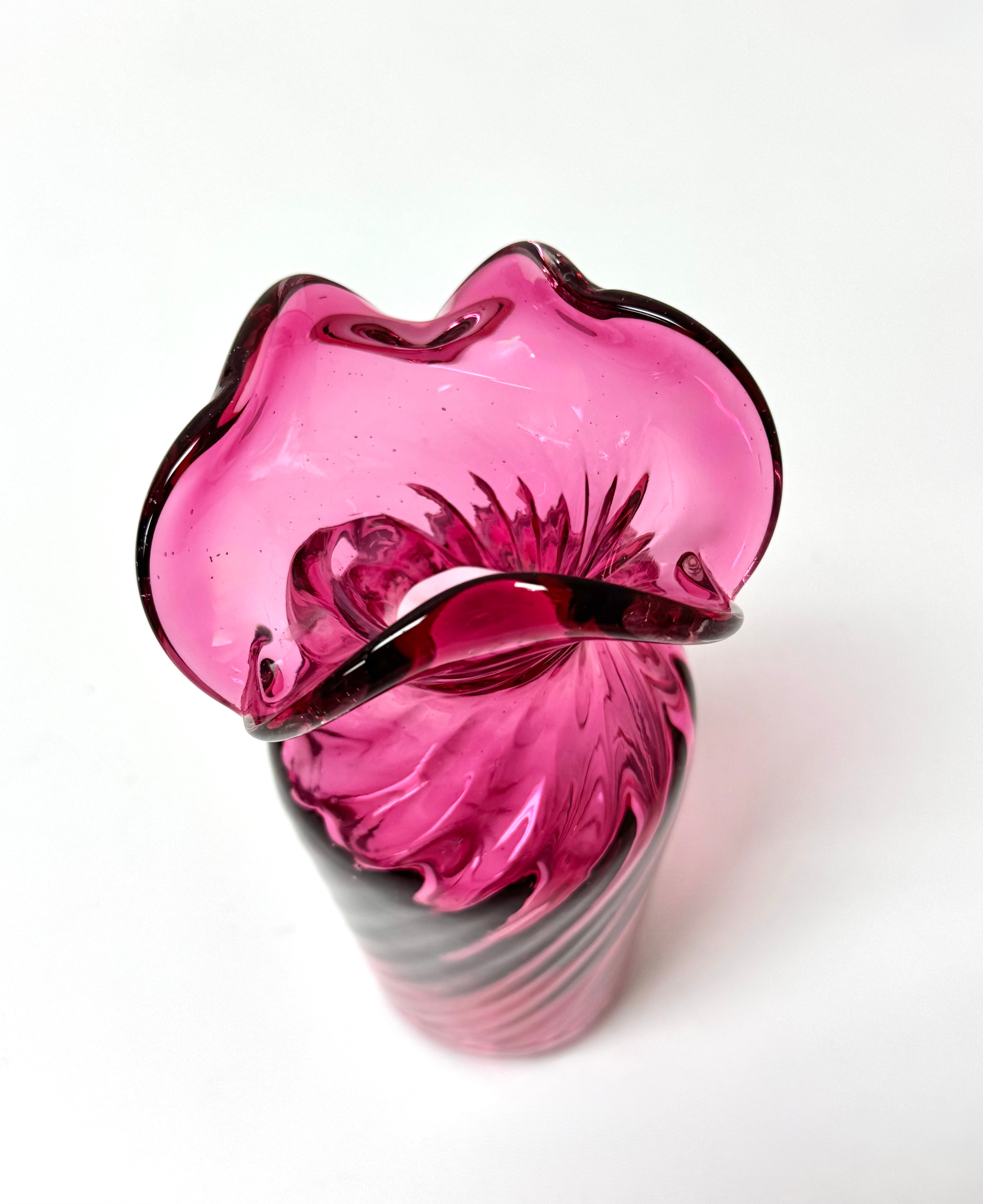 Vintage Cranberry Swirl Vase