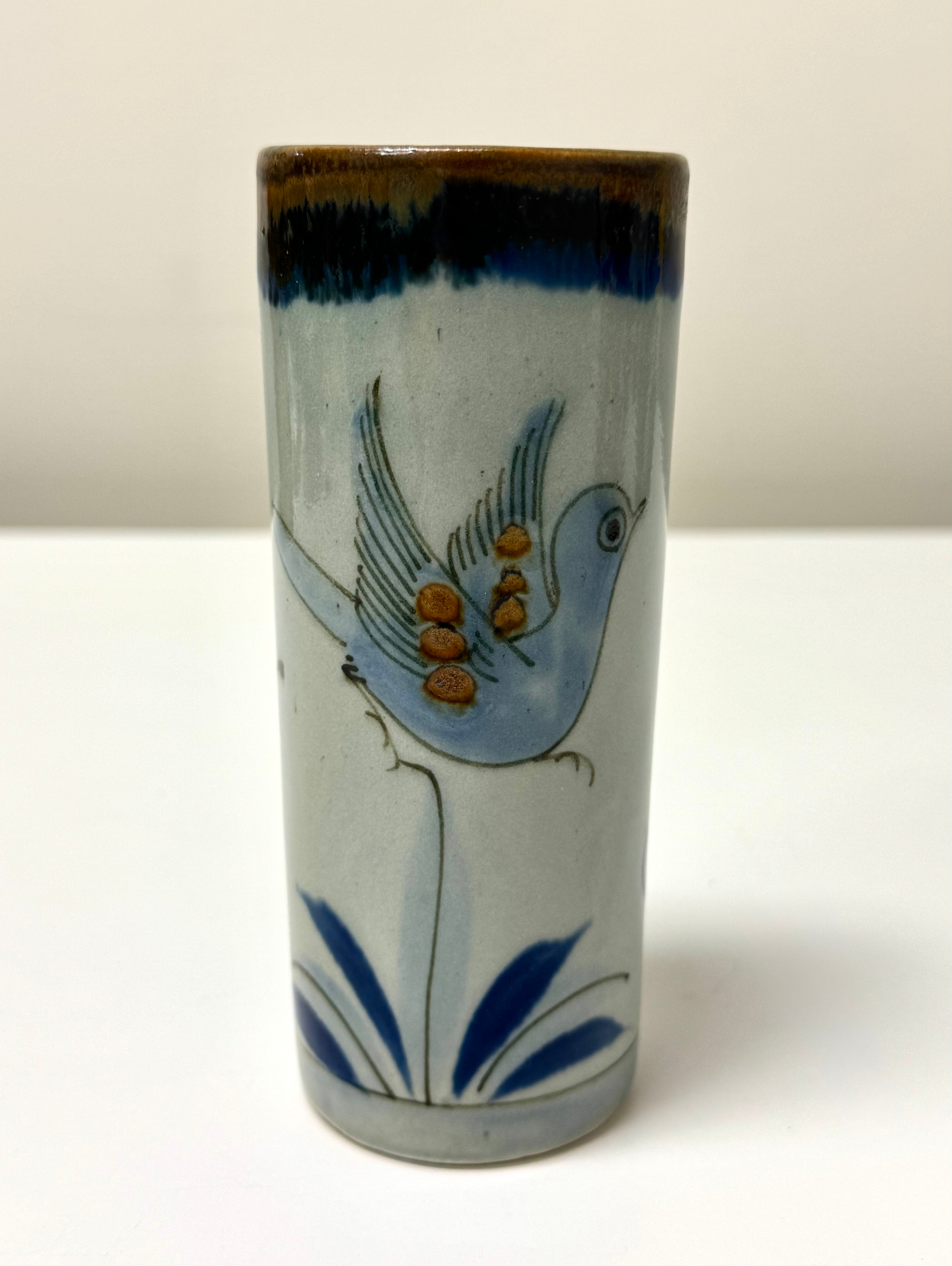 Vintage Tonala Blue Bird Hand-painted Tumbler