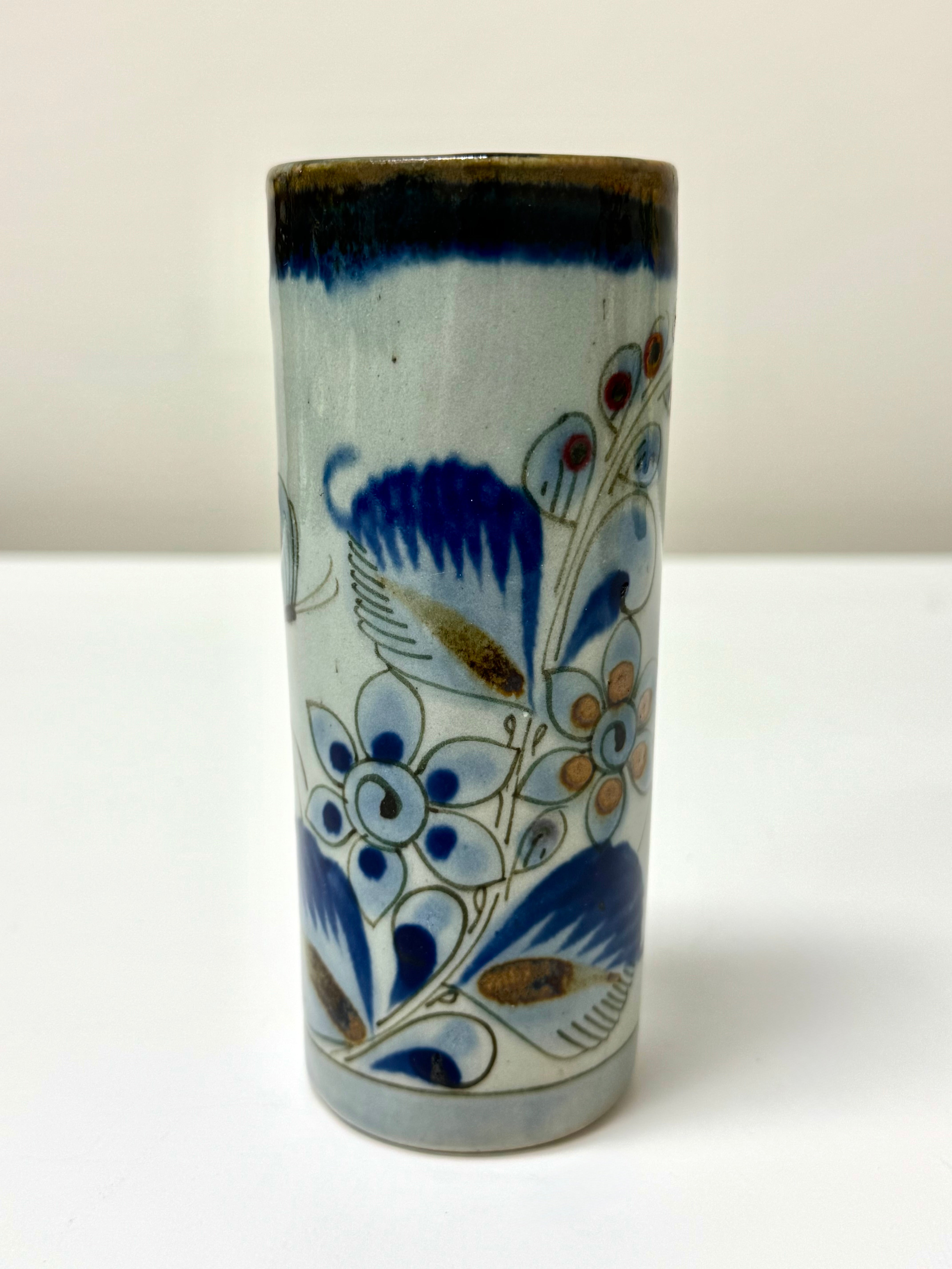 Vintage Tonala Blue Bird Hand-painted Tumbler
