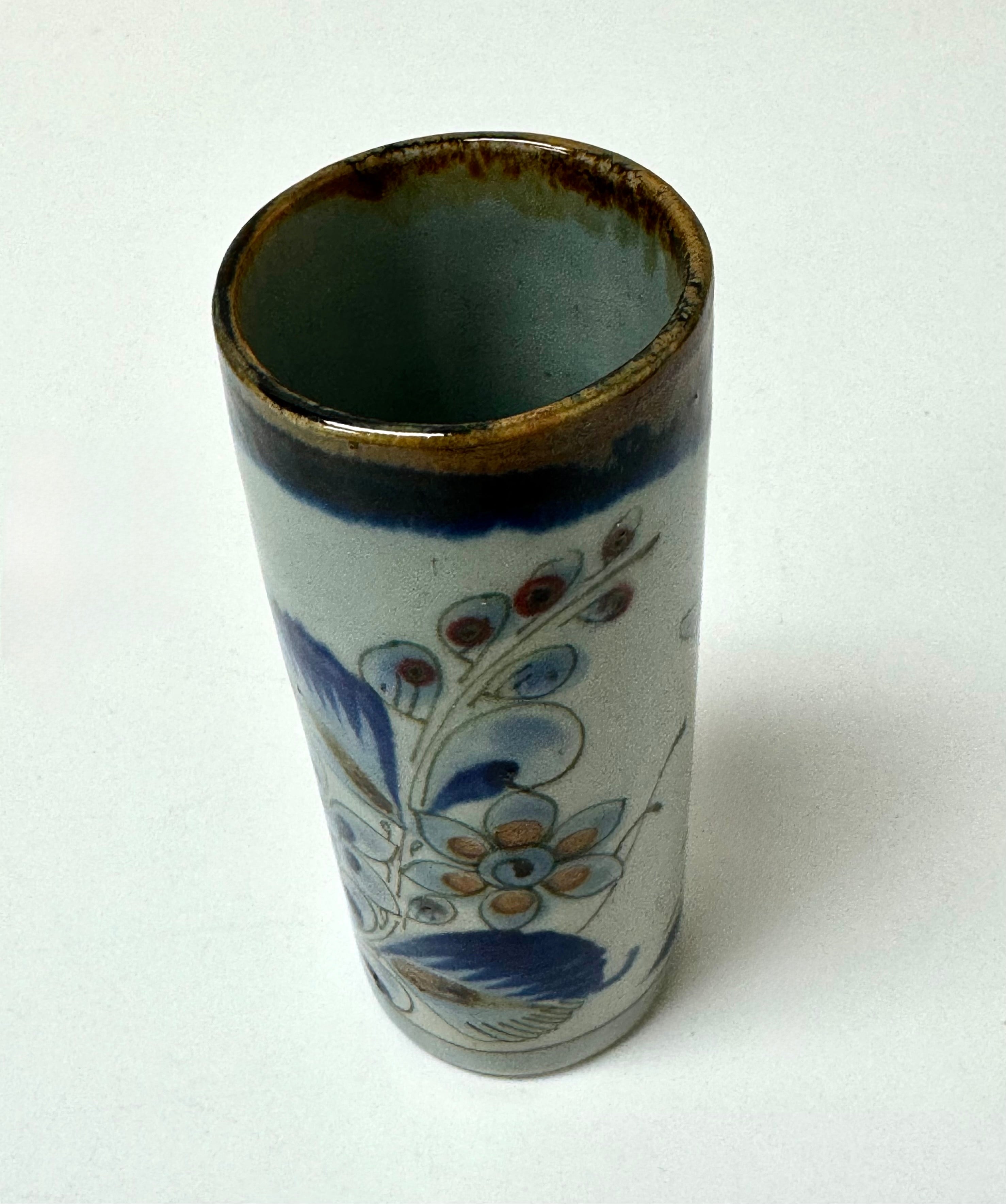 Vintage Tonala Blue Bird Hand-painted Tumbler