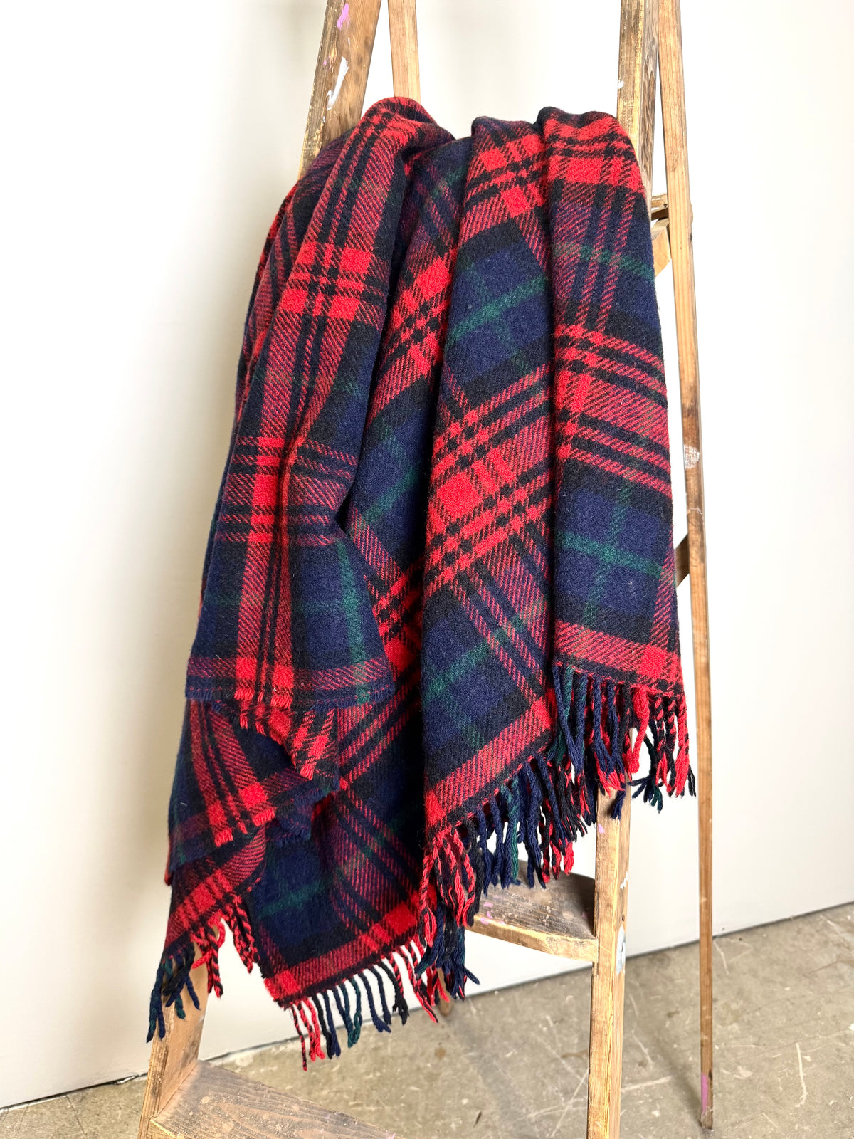 Vintage Scottish Tartan 55" x 61" Wool Throw Blanket