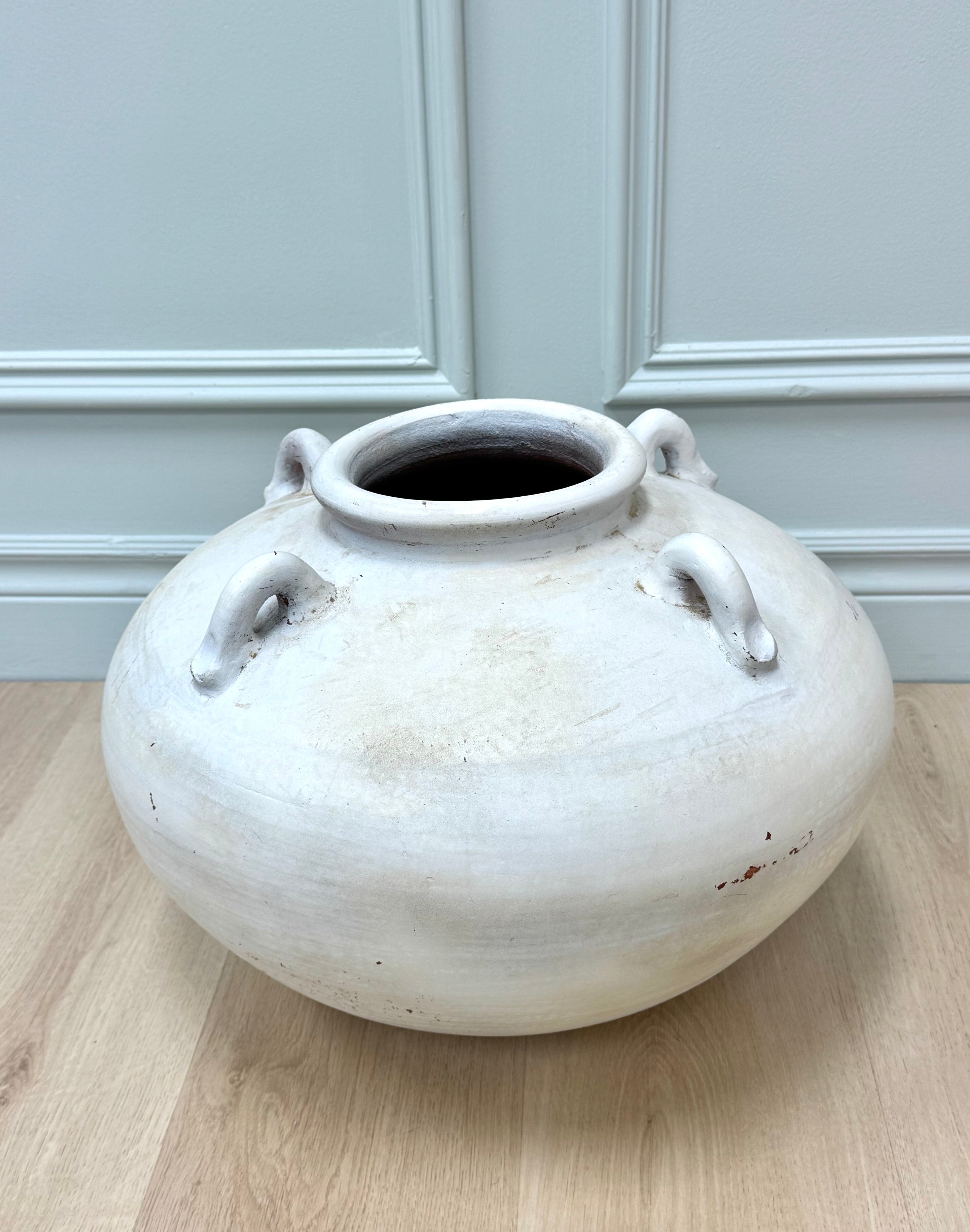 Rustic White Large Round Pottery Vase