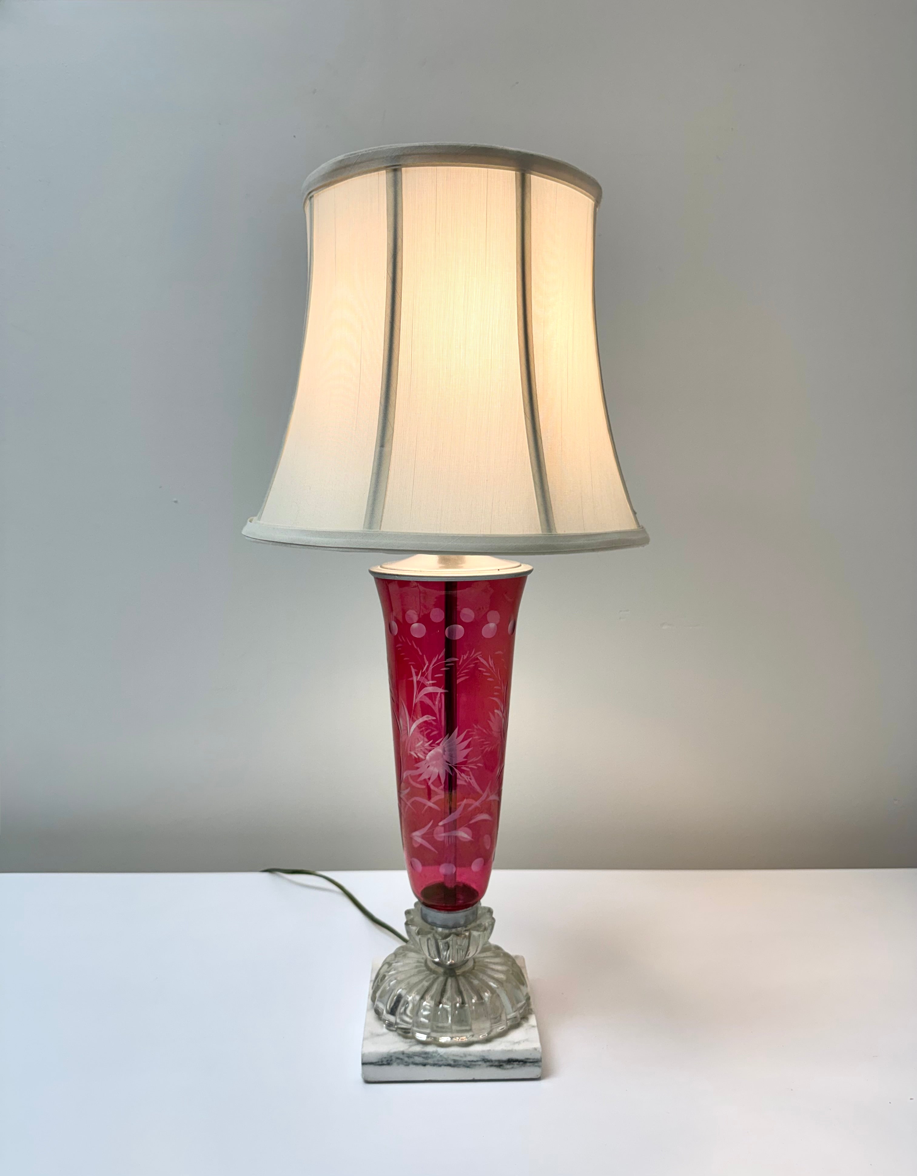 Vintage Flash Cut Cranberry Glass Lamp