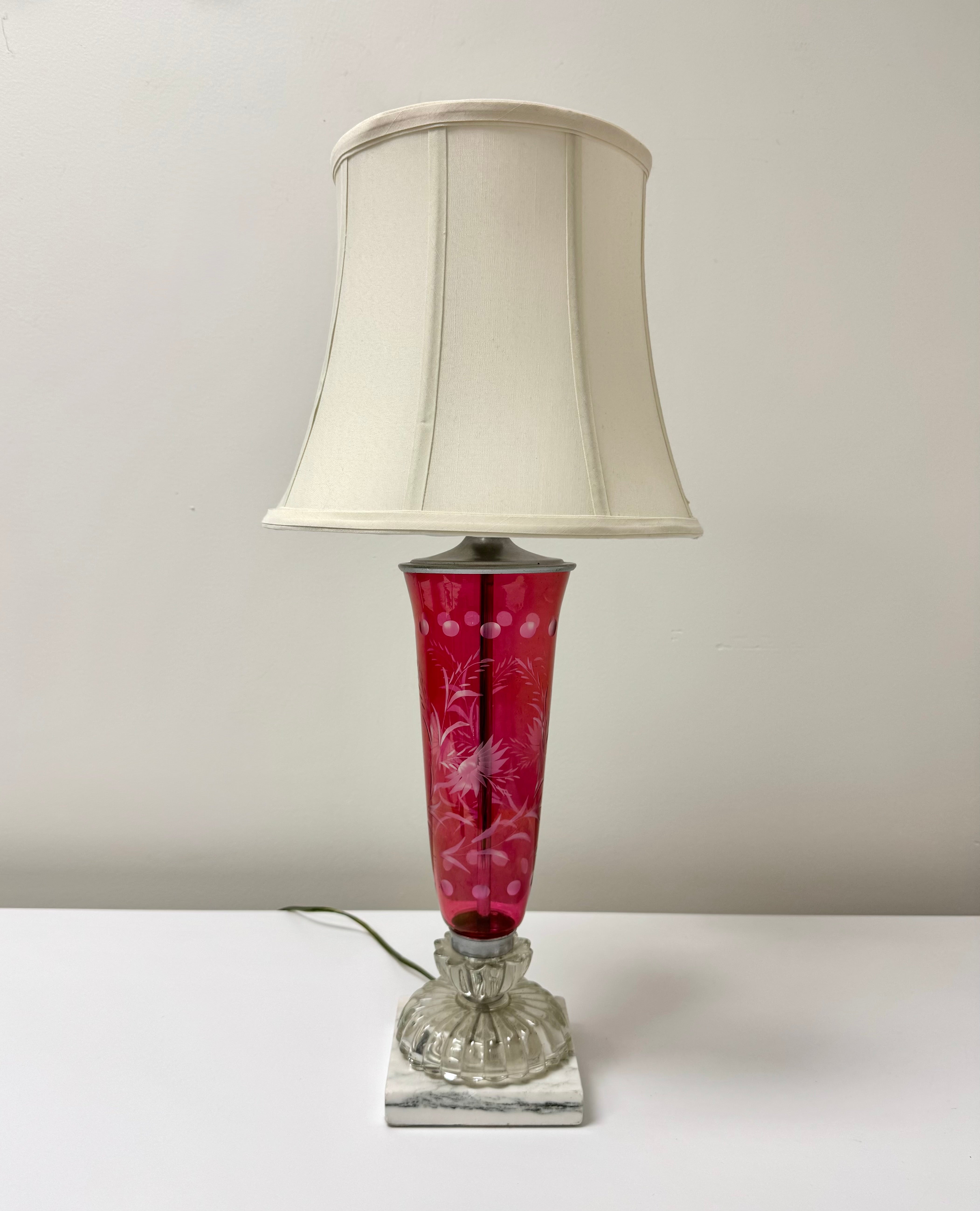 Vintage Flash Cut Cranberry Glass Lamp