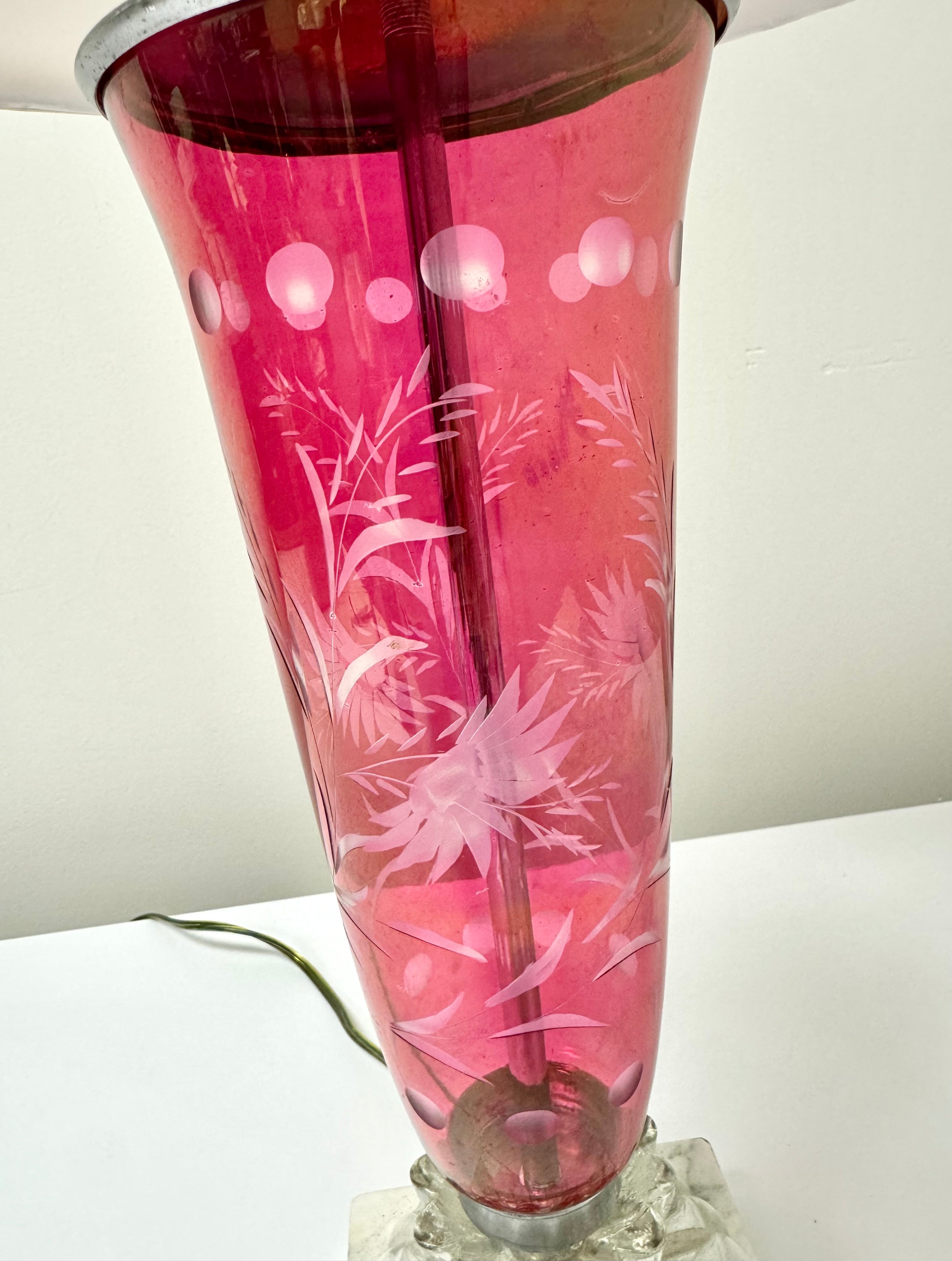 Vintage Flash Cut Cranberry Glass Lamp