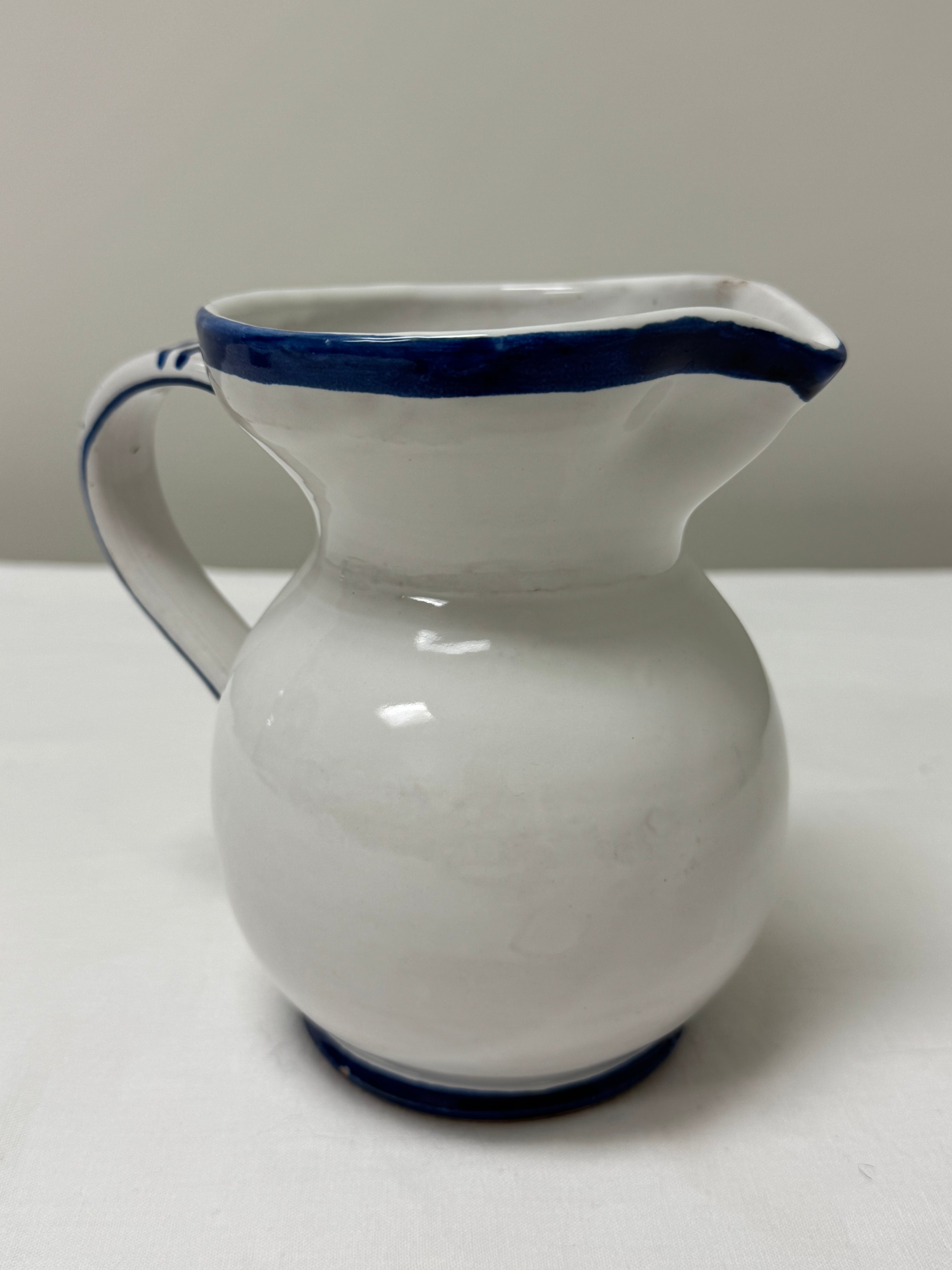 White & Blue Hand-painted Ceramic 6" Pitcher