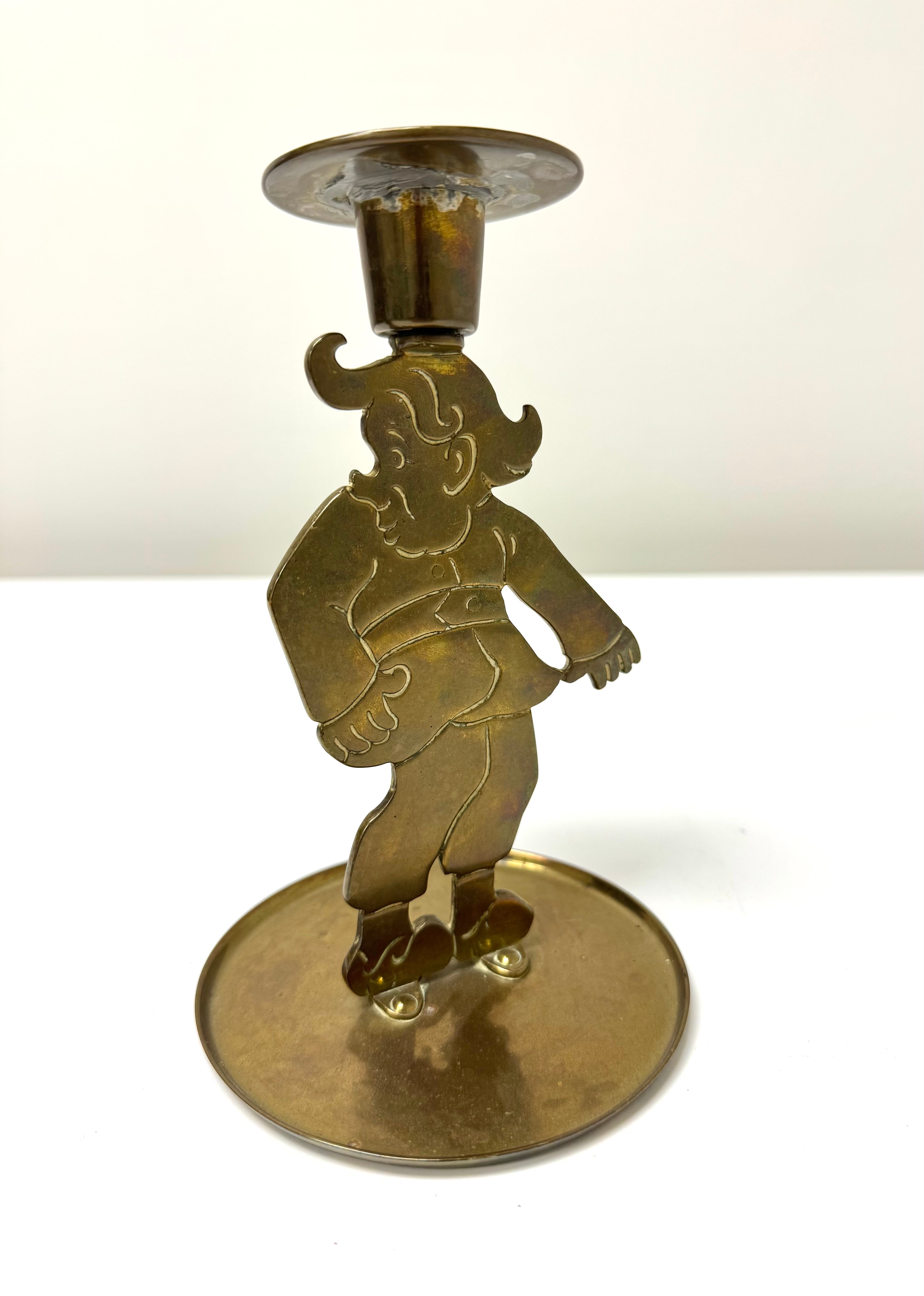 Vintage Brass Funny Man Taper Candle Holder