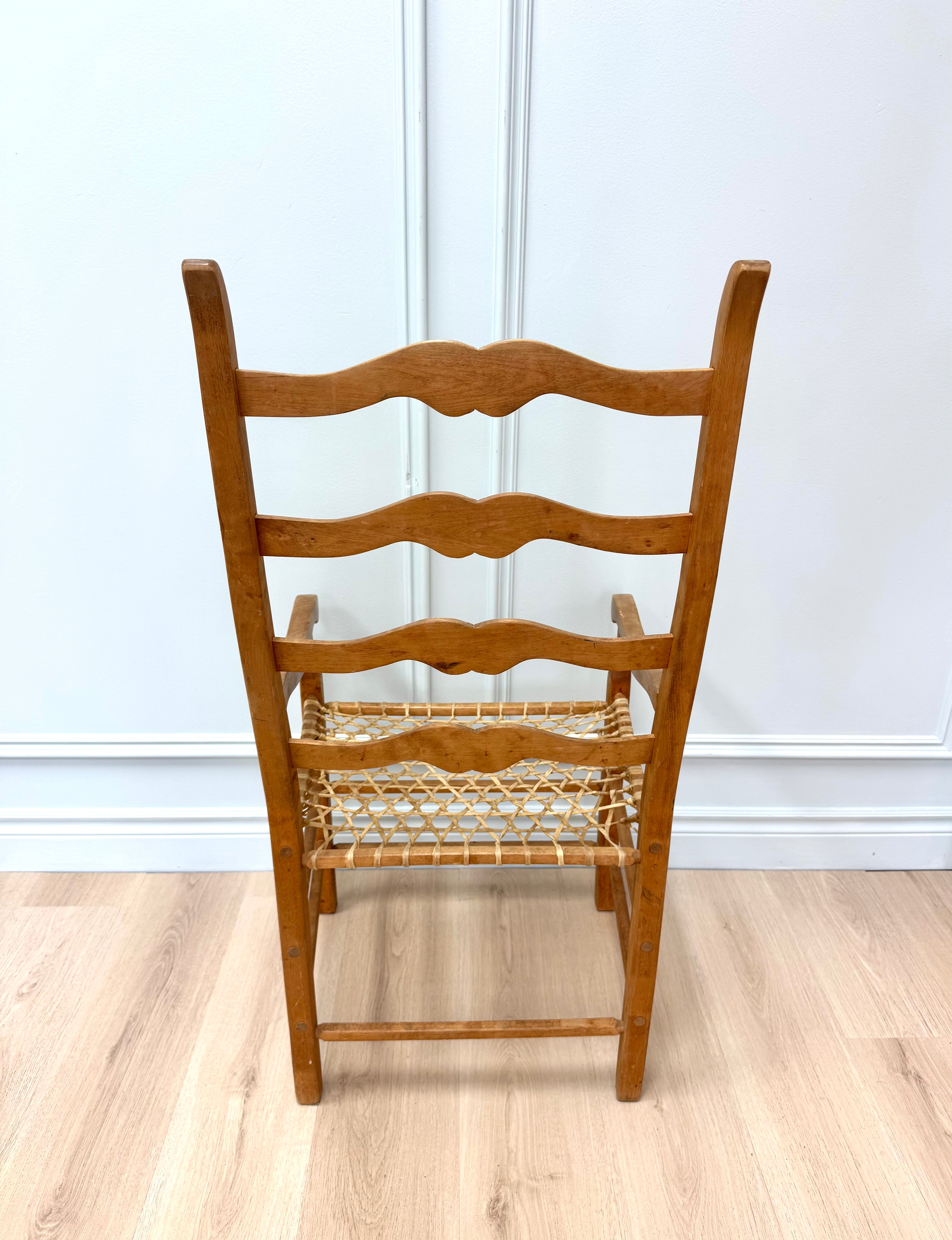 Vintage French Country Ladderback Chair with Woven Rawhide Seat