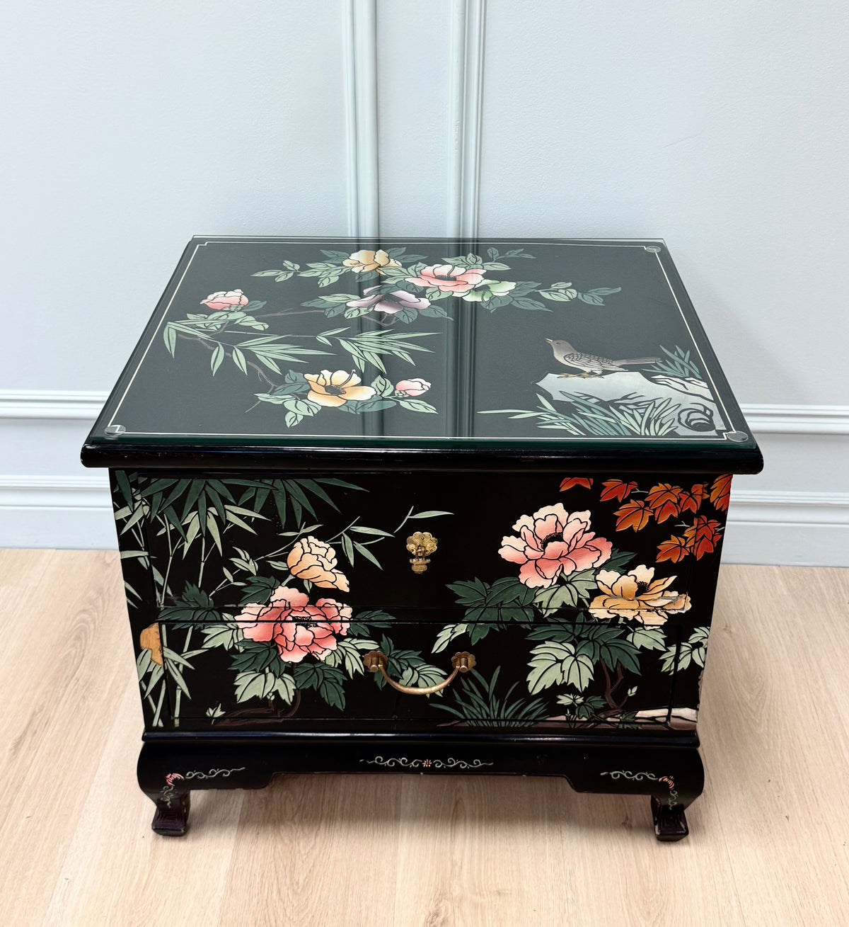 Black Lacquer Chinoiserie Side Table
