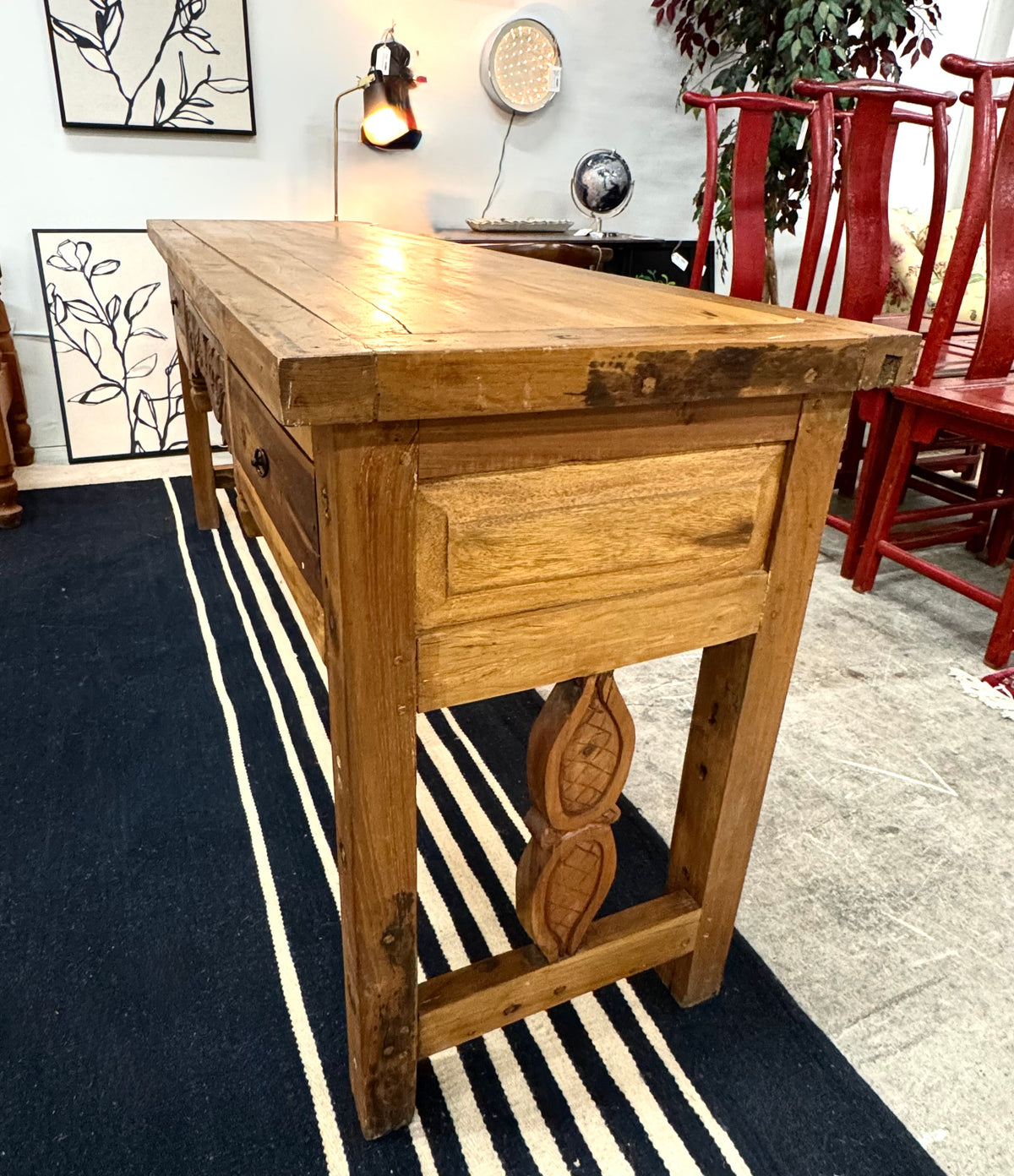 Rustic Pine Carved Console