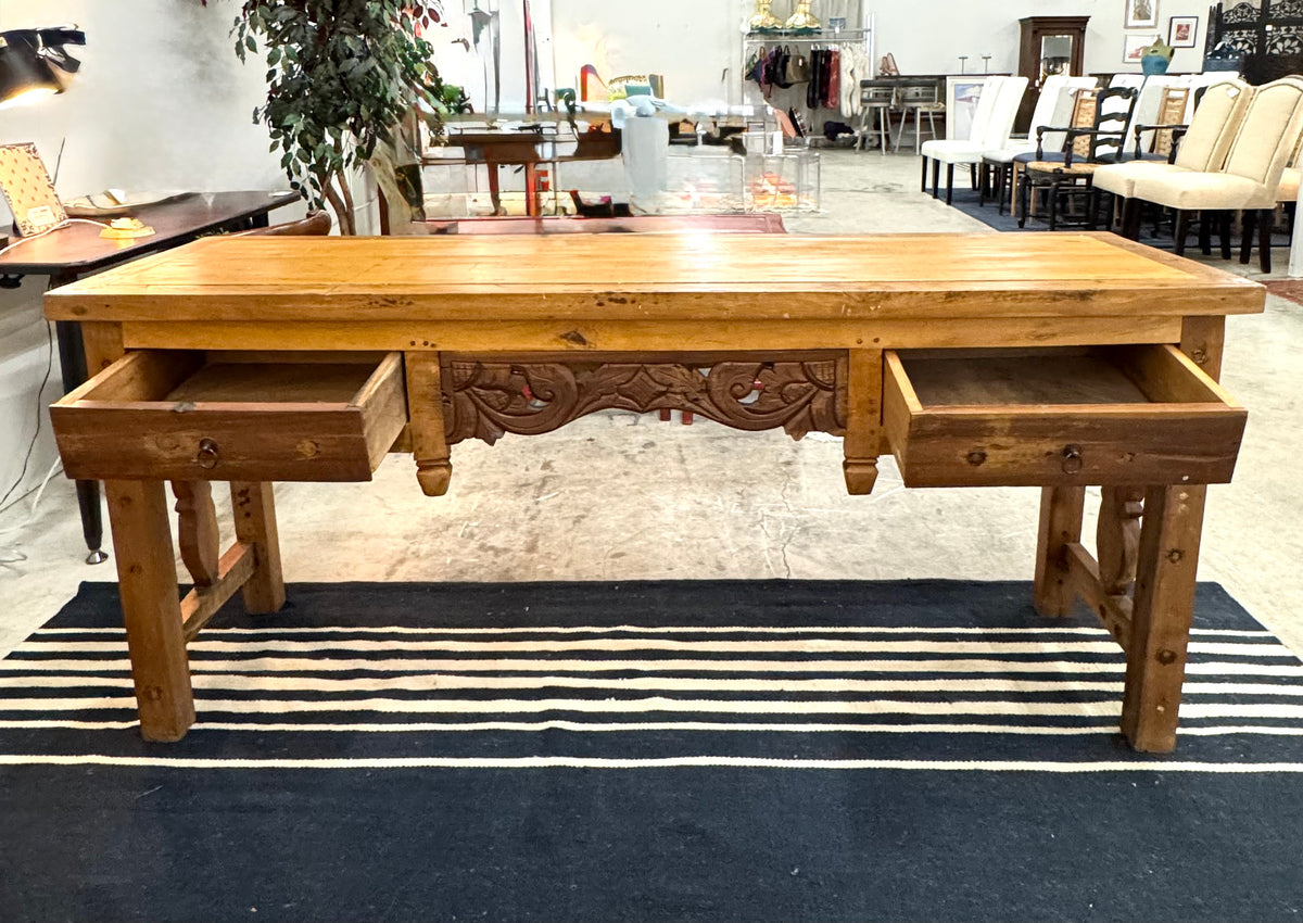 Rustic Pine Carved Console