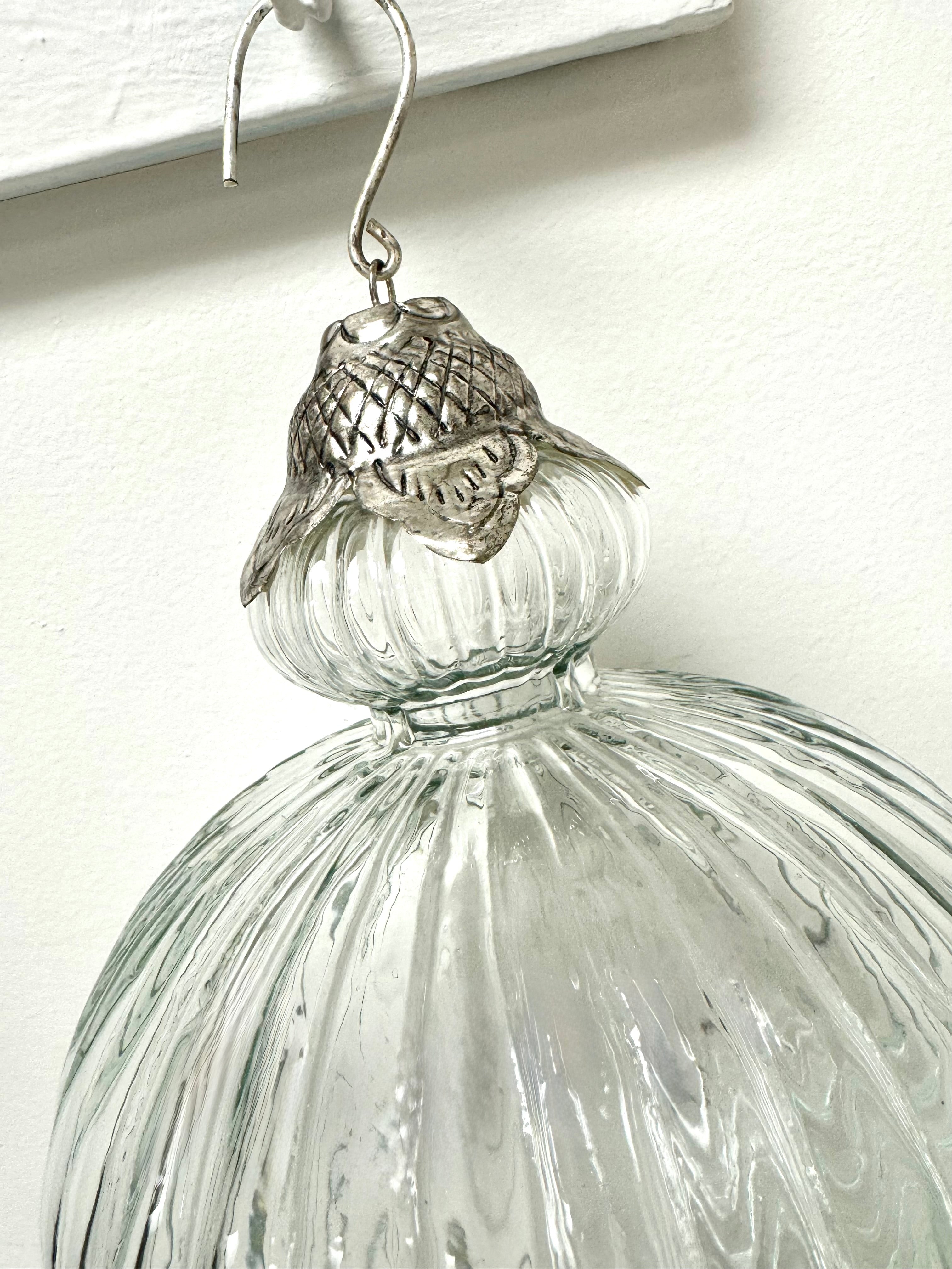 Vintage Clear Ribbed Glass Pendant Ornament