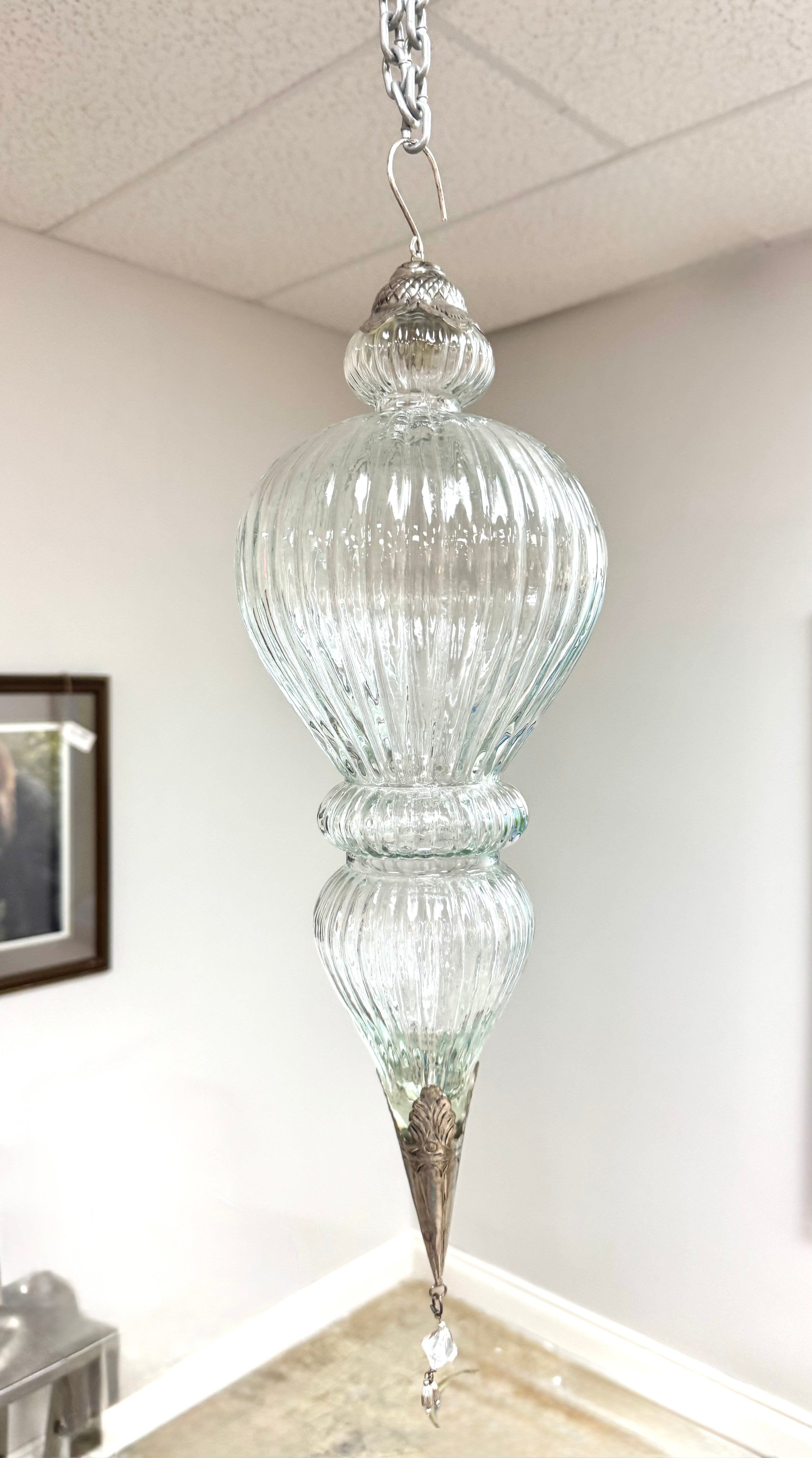 Vintage Clear Ribbed Glass Pendant Ornament