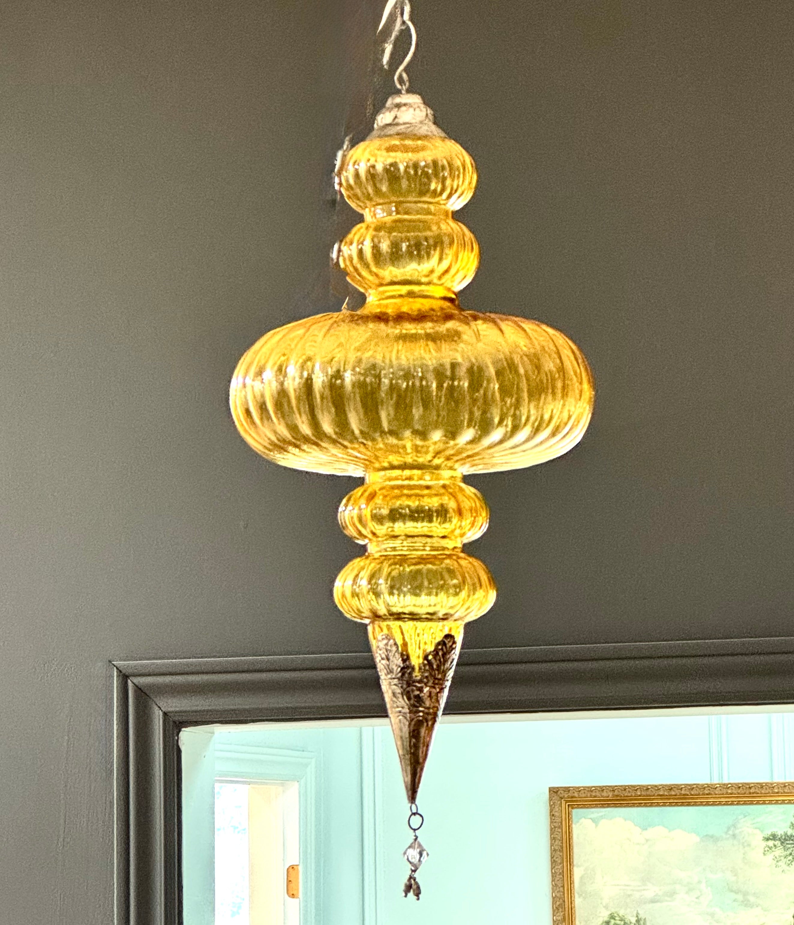 Vintage Amber Ribbed Glass Pendant Ornament