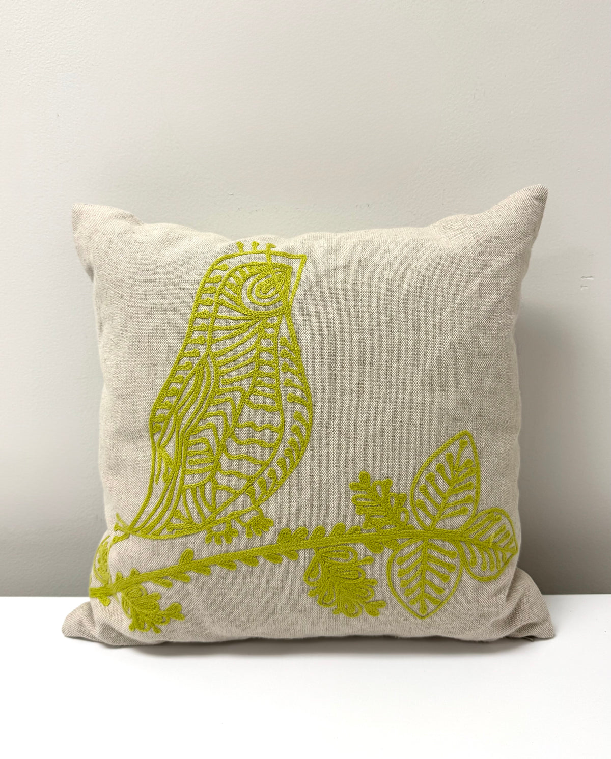 Natural Linen Embroidered 16" Pillow
