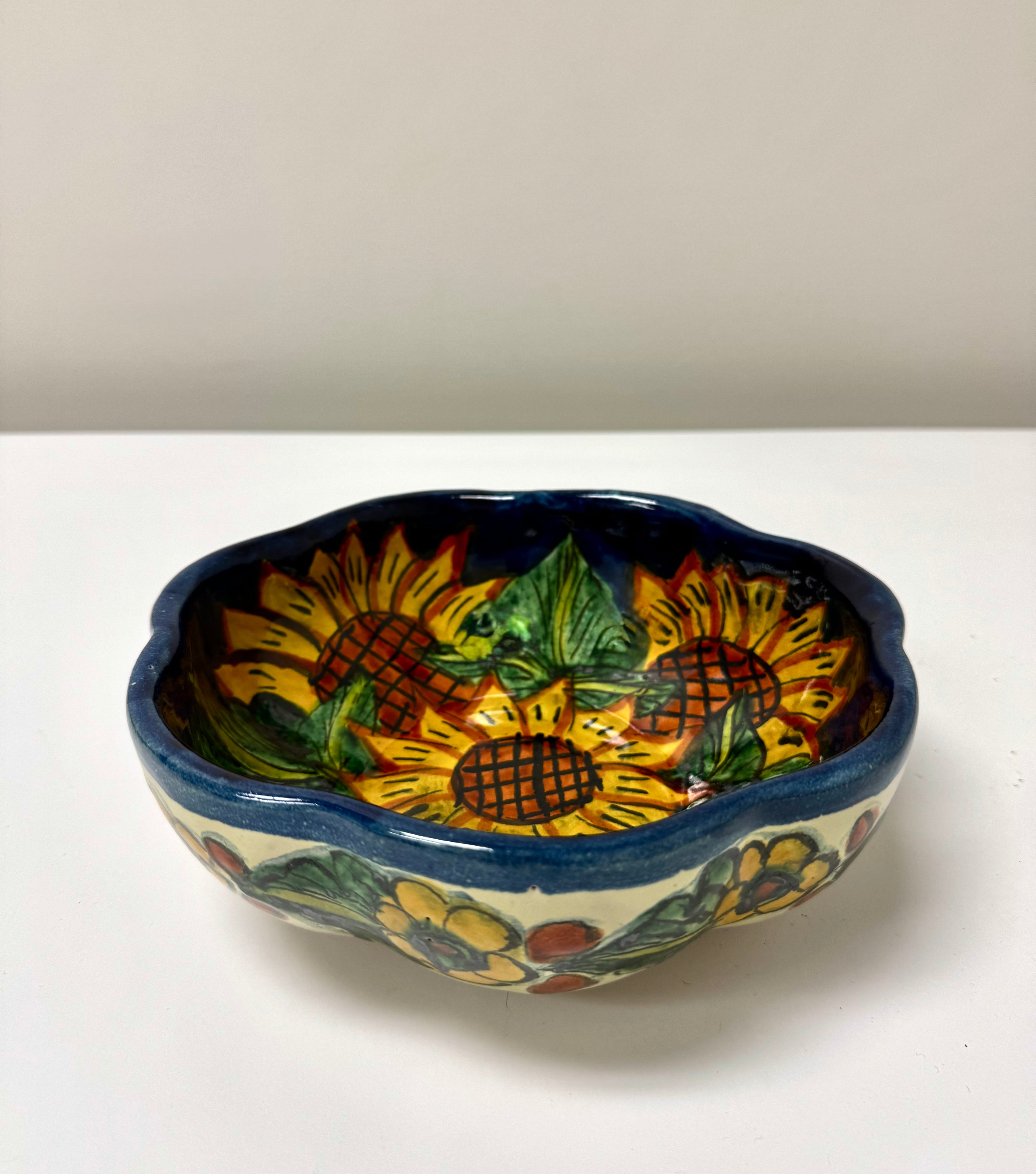 Vintage Talavera Hand-painted Sunflower Bowl