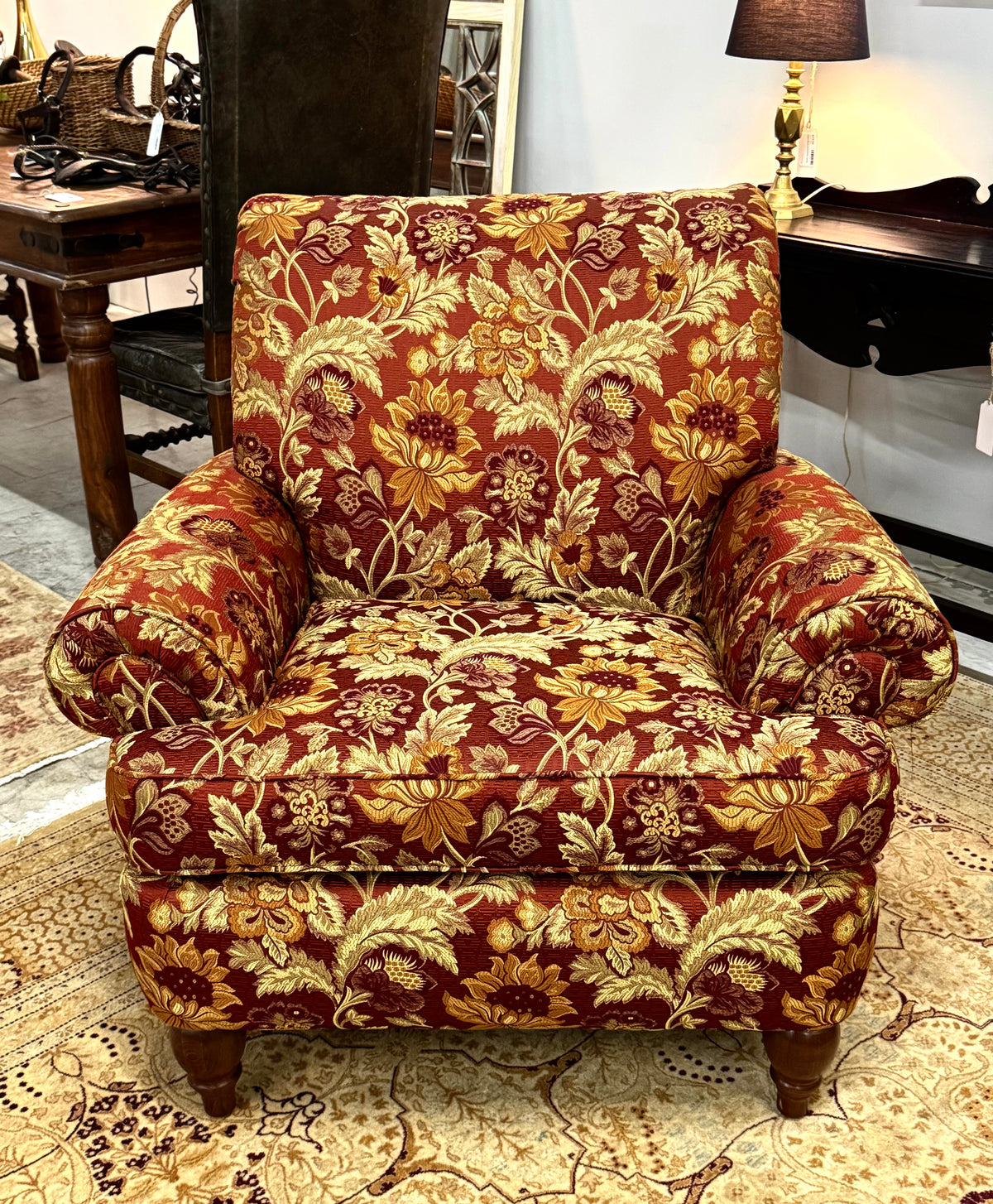Rich Red & Gold Floral Chair