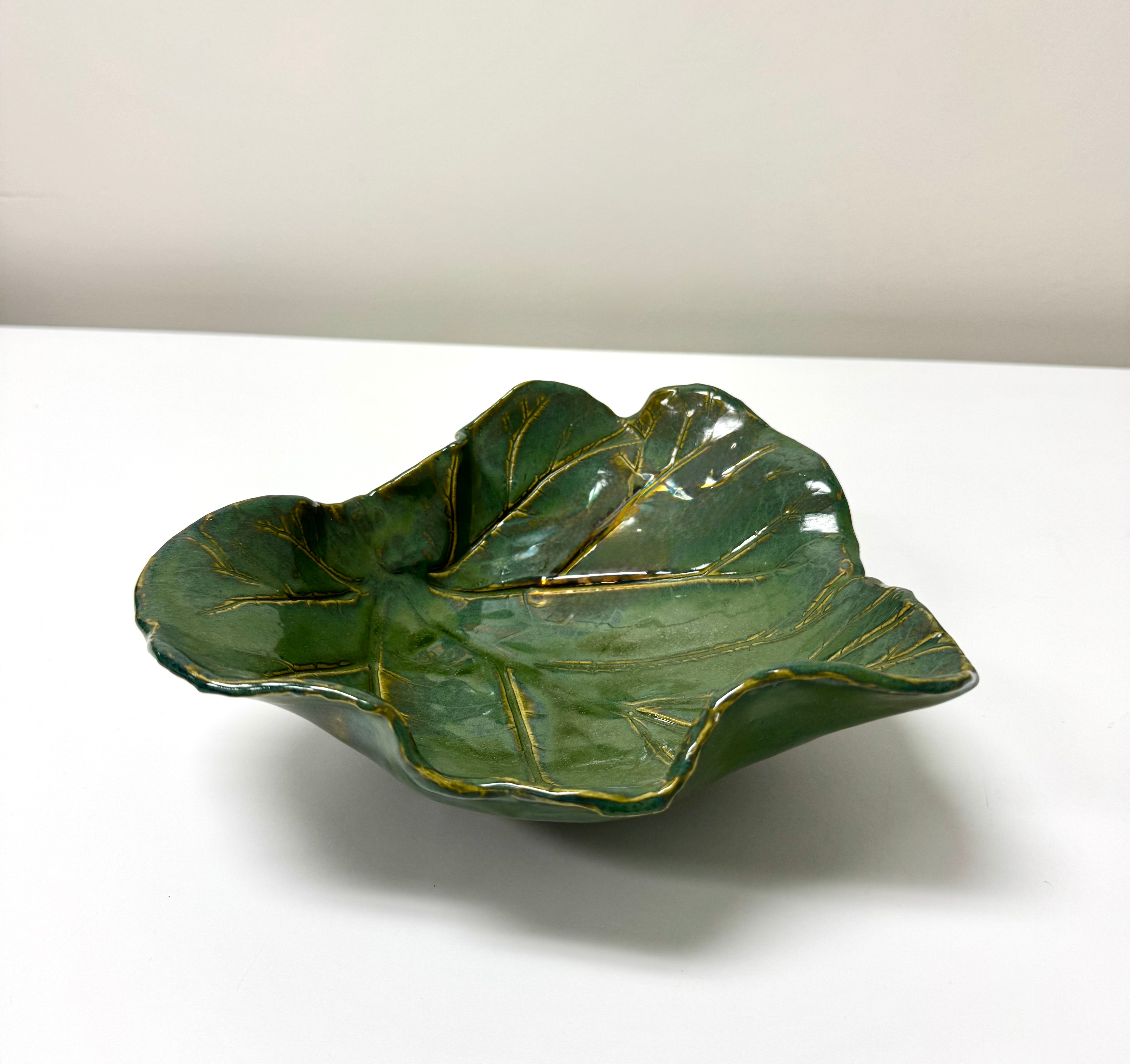 Vintage Hand-made Rhubarb Leaf Footed Dish