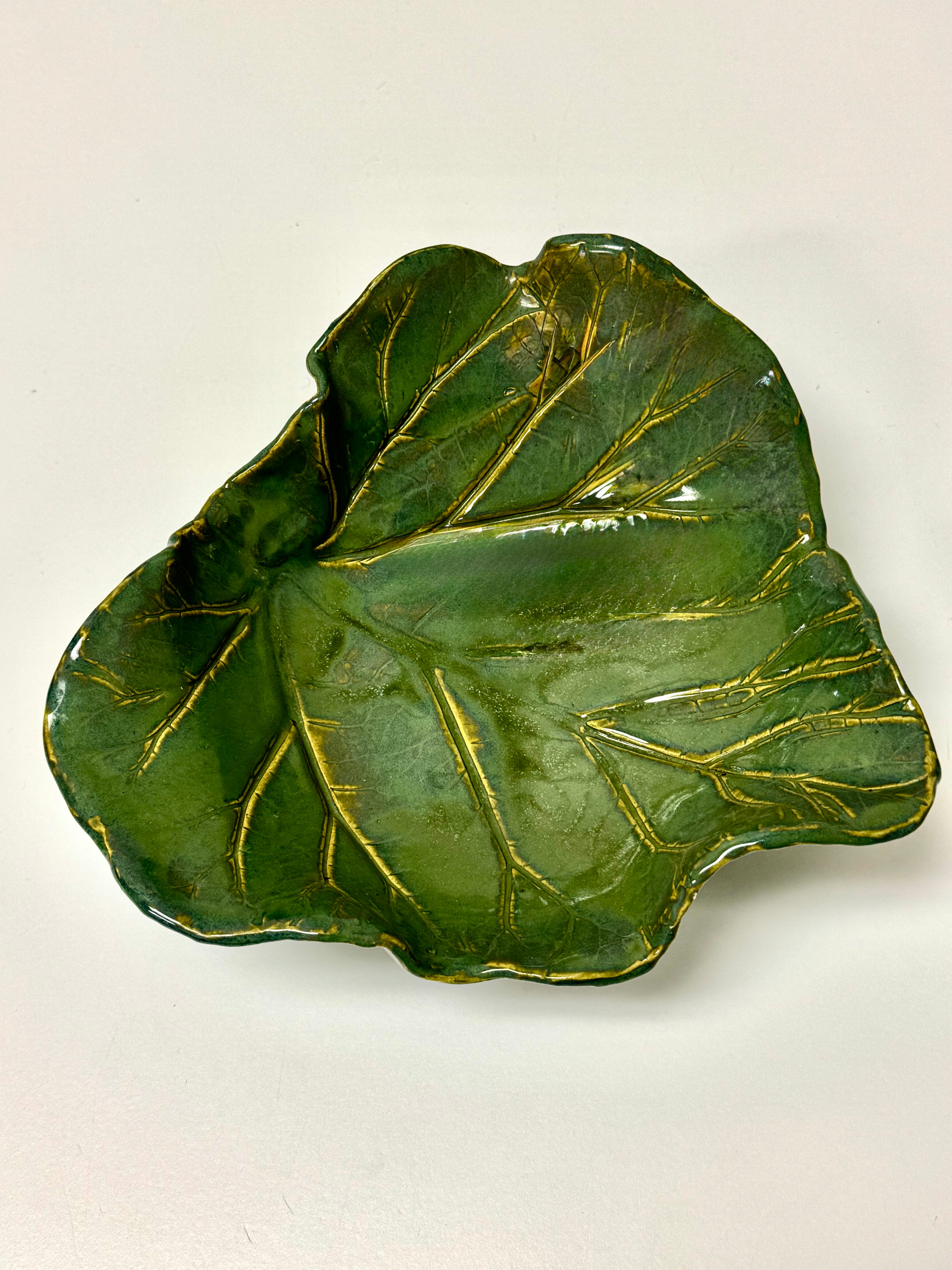 Vintage Hand-made Rhubarb Leaf Footed Dish