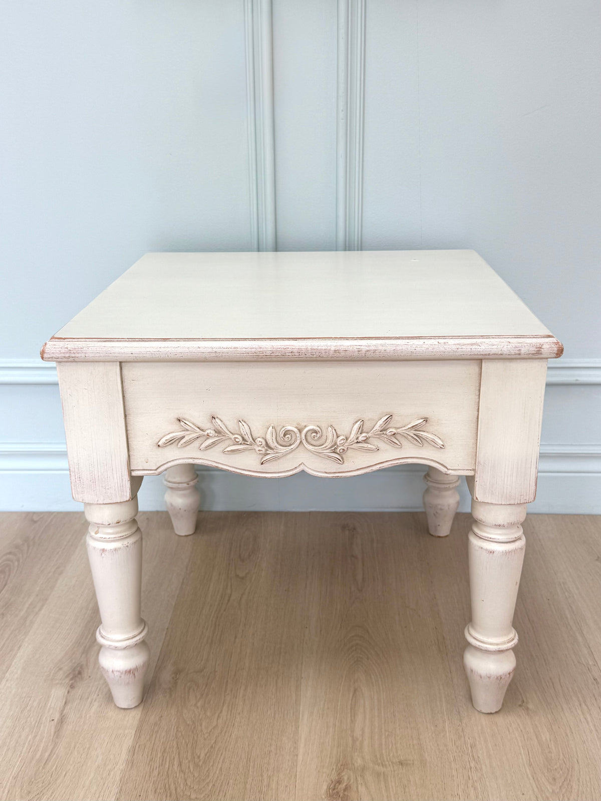 French Country Antique White Side Table