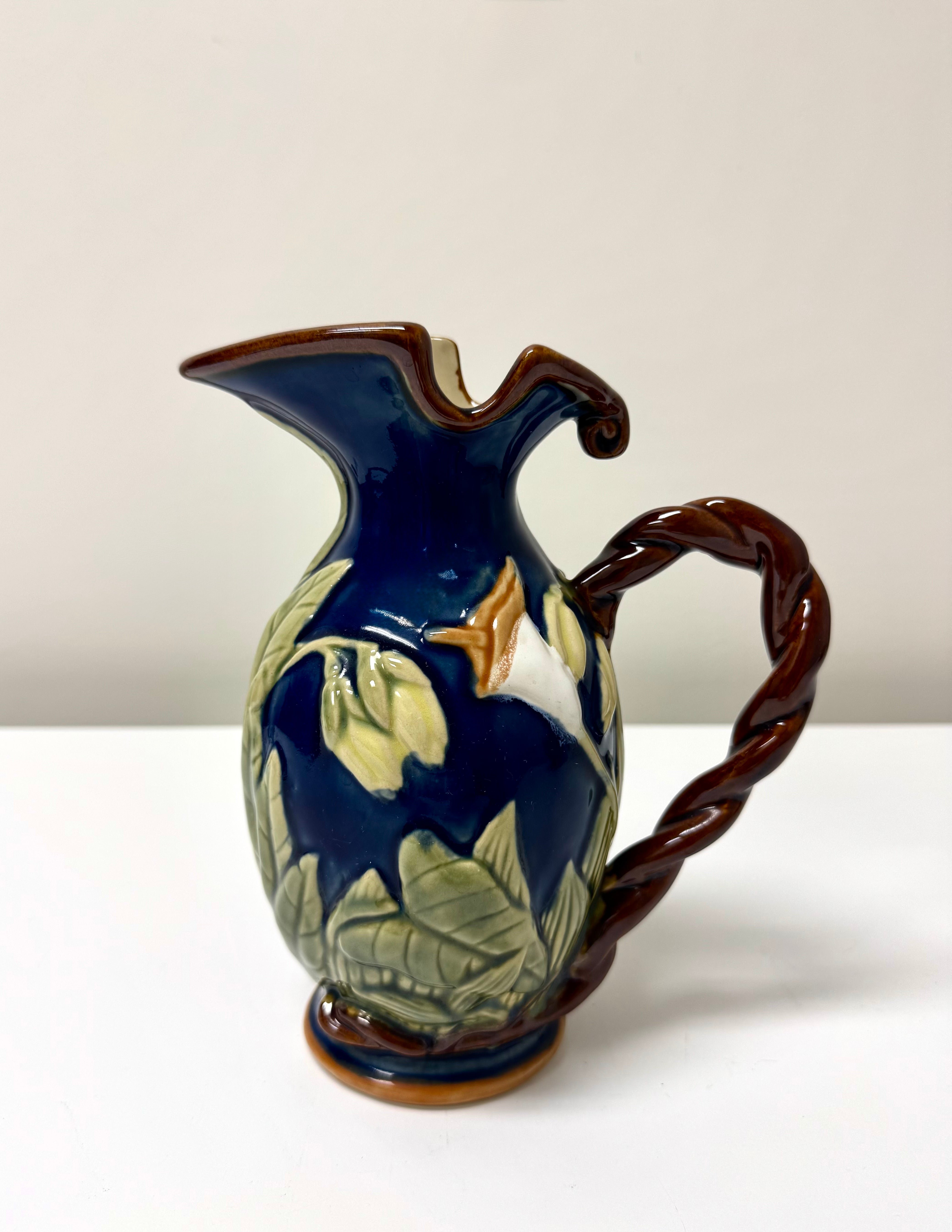 Majolica Calla Lily Hand-painted Pitcher