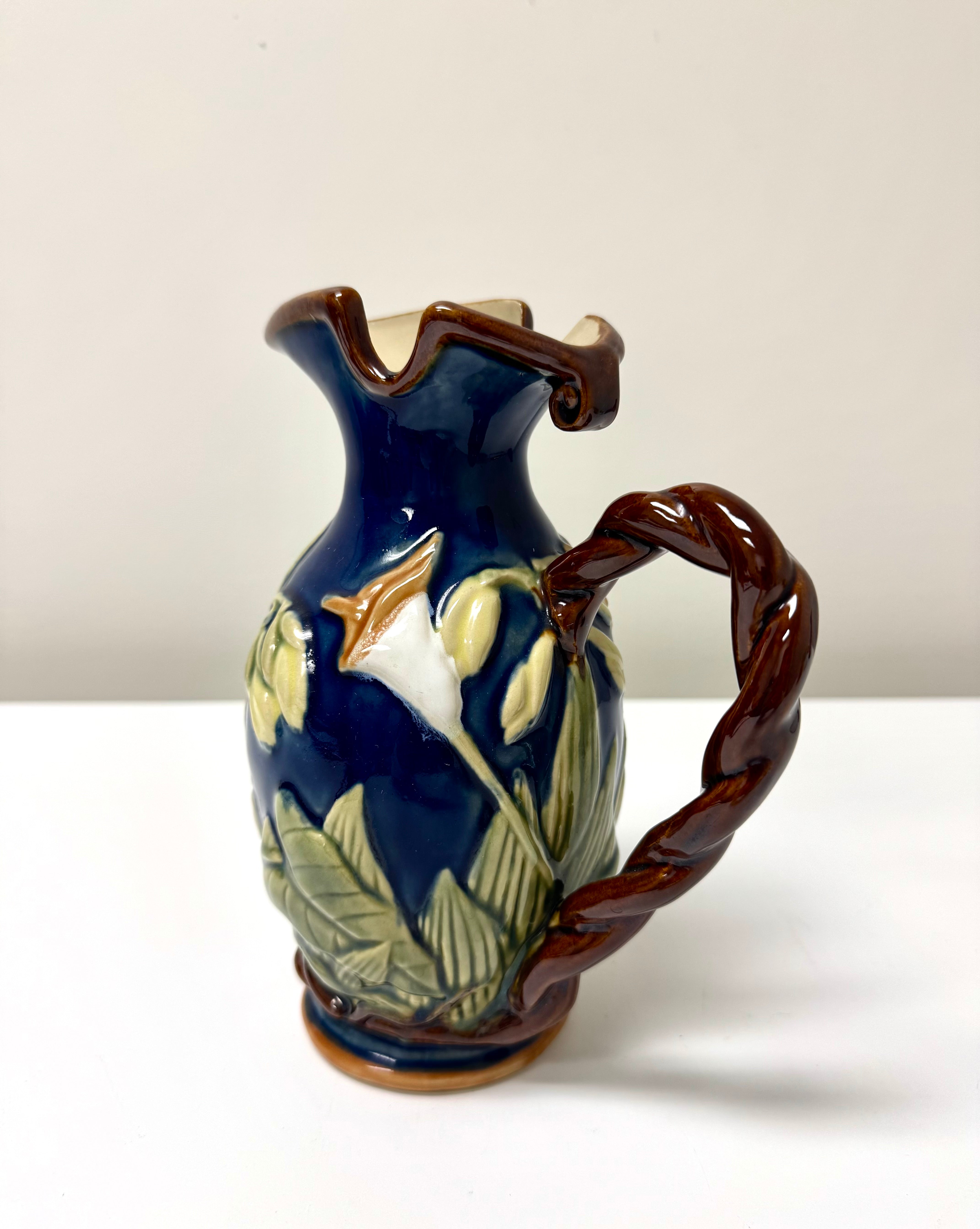 Majolica Calla Lily Hand-painted Pitcher