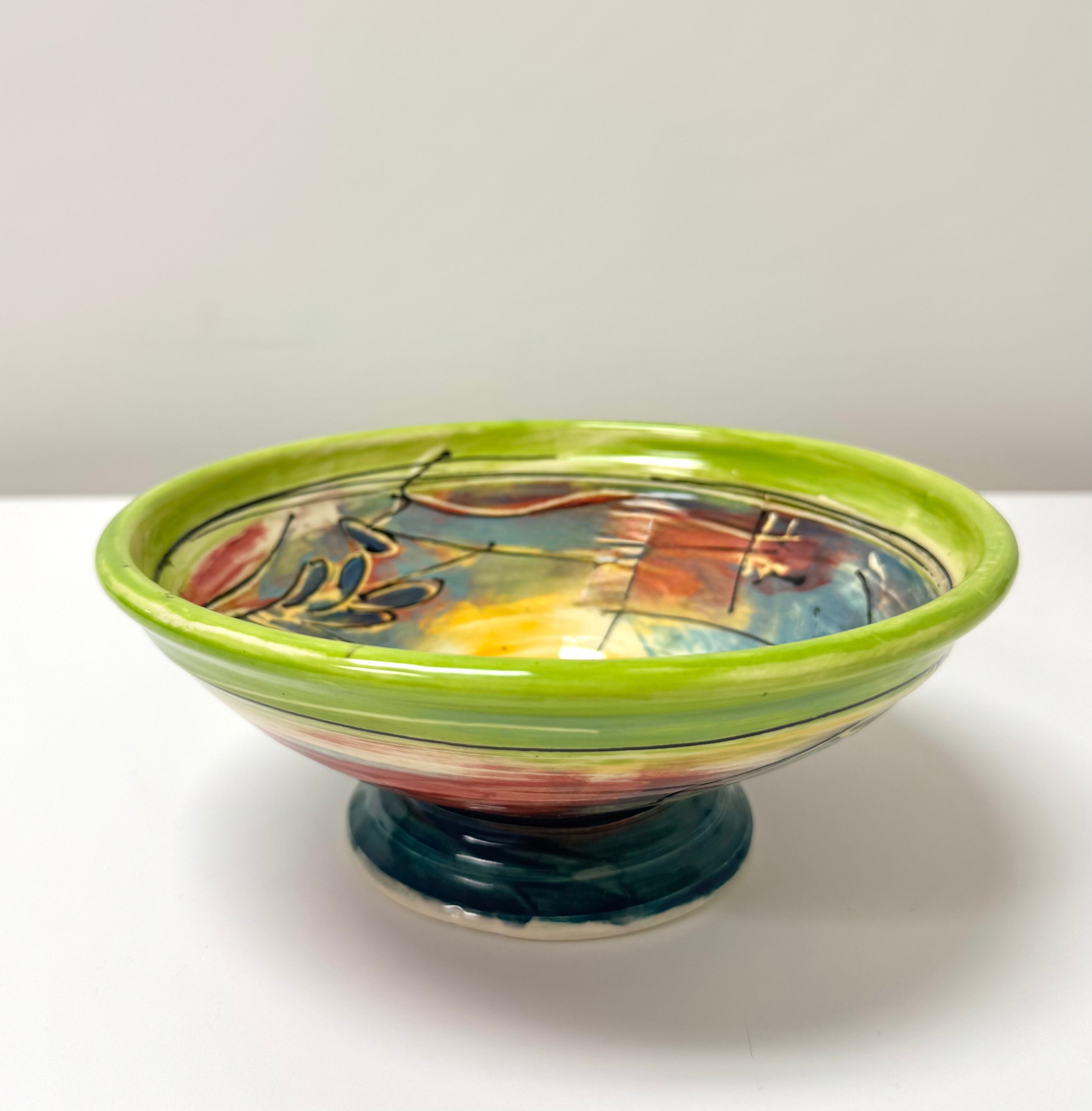 Hand-painted Abstract Footed Bowl