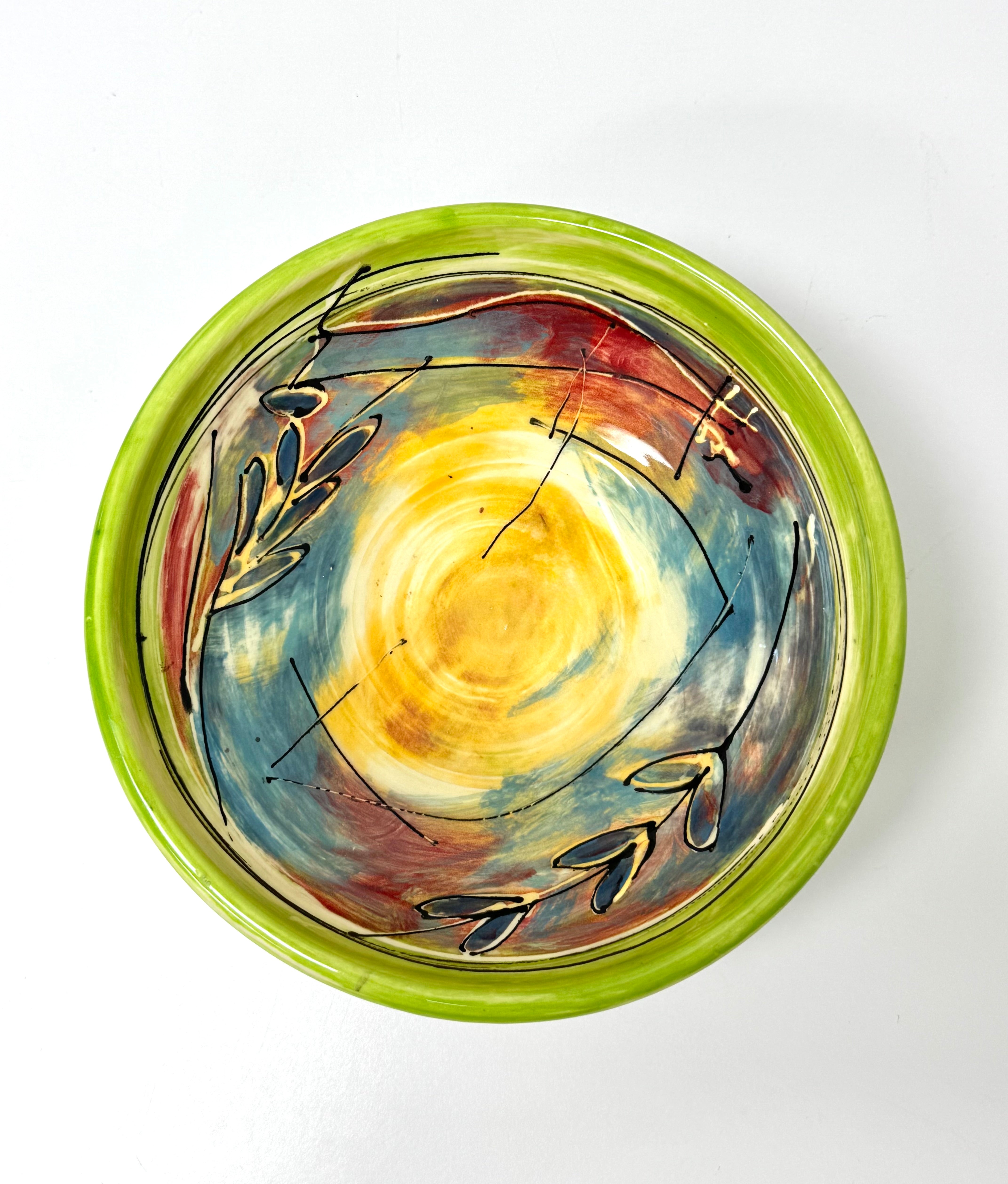 Hand-painted Abstract Footed Bowl