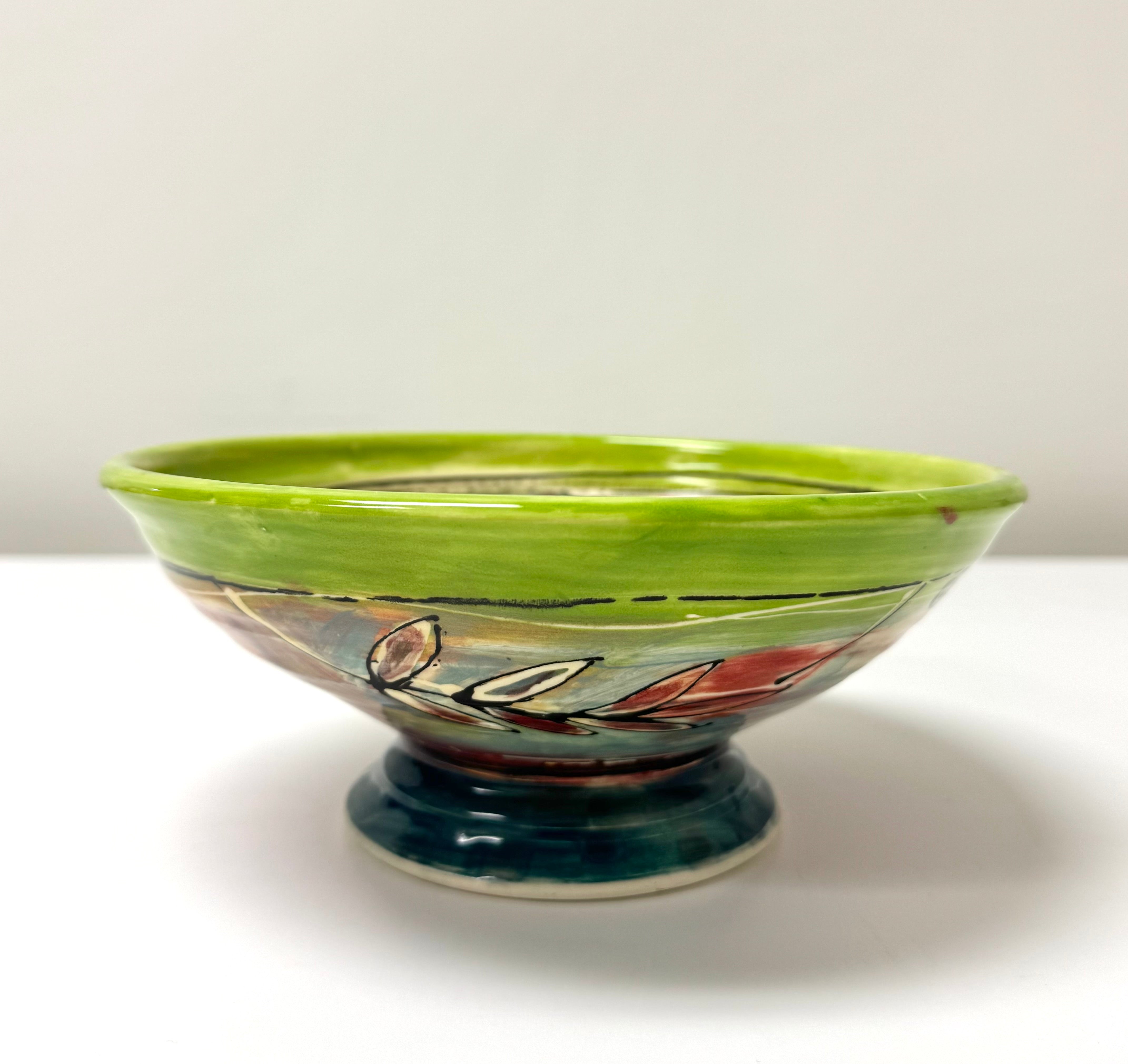 Hand-painted Abstract Footed Bowl