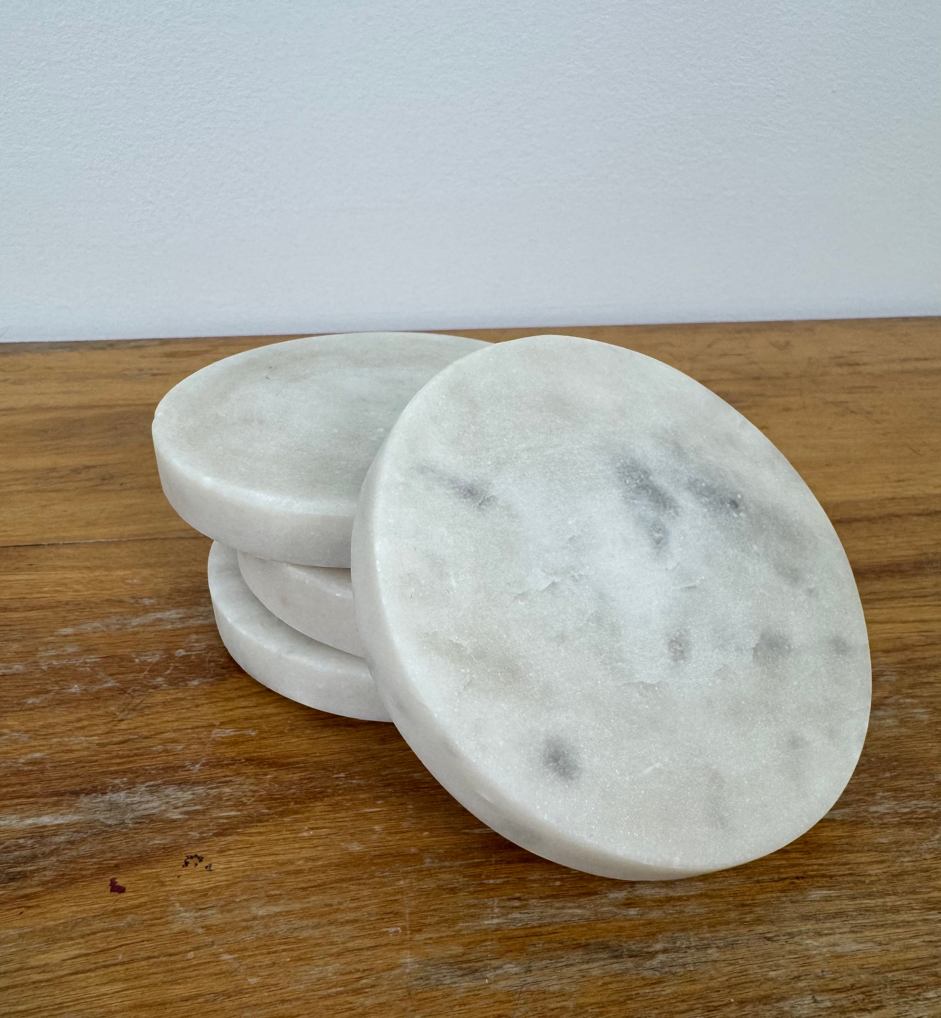White Honed Marble Coaster Set of 4