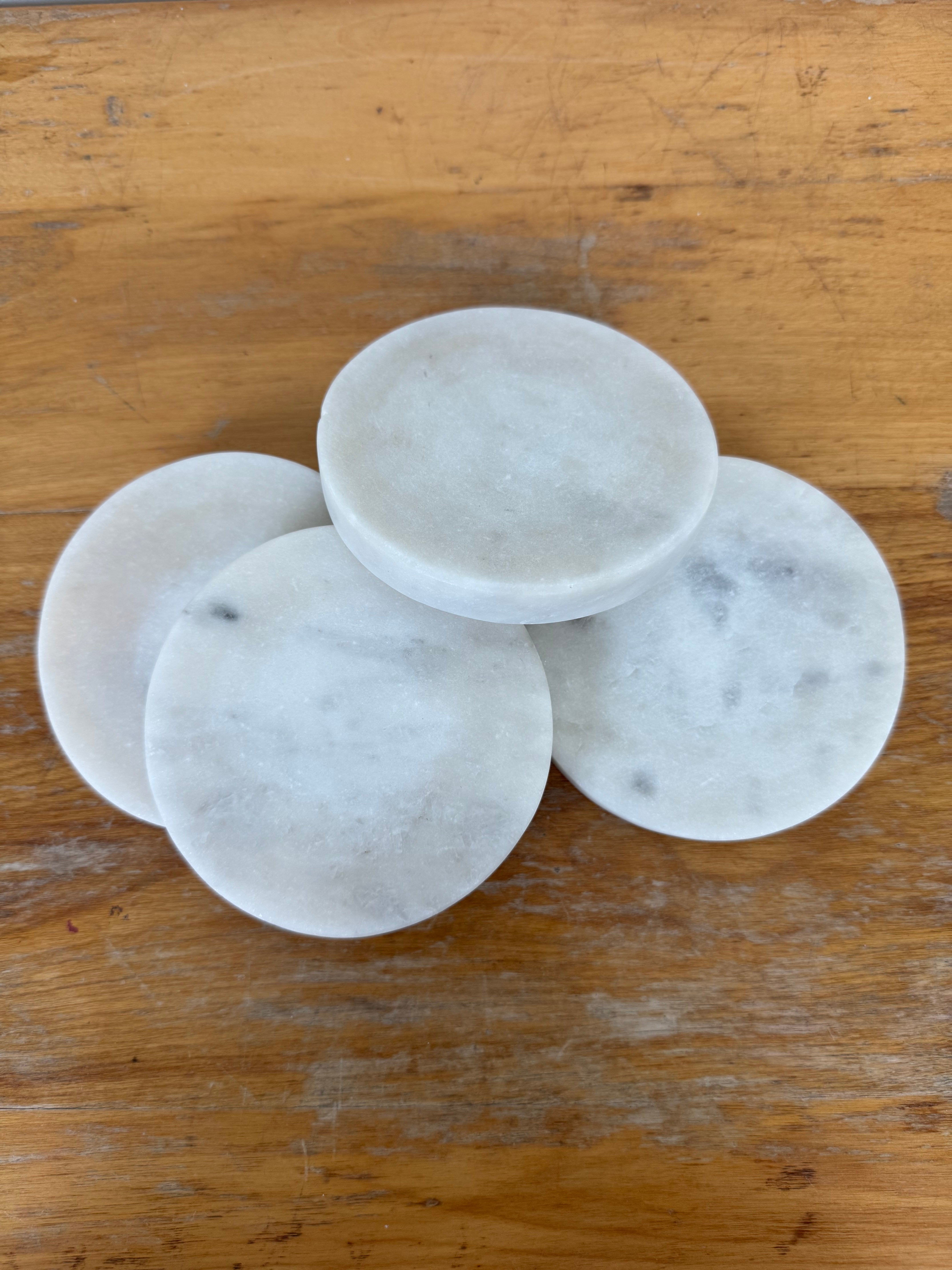 White Honed Marble Coaster Set of 4